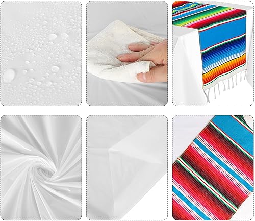 Vista 3 de Mixweer Juego de camino de mesa y mantel mexicano de algodón, mantel desechable de plástico rectangular para fiesta de Cinco de Mayo (blanco)