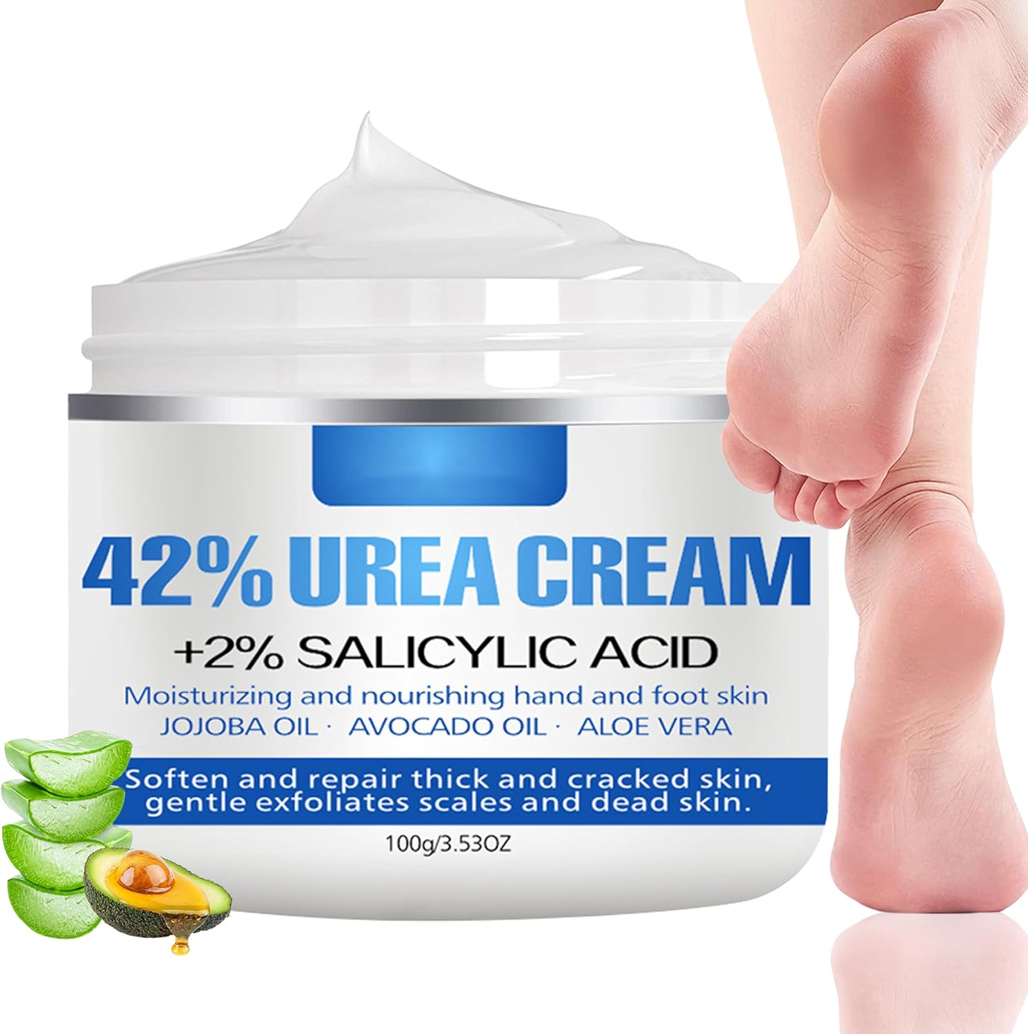 Urea 42% voetcrème, gebarsten hielen, reparatiecrème voor voeten en handen, eeltverwijderaar voor droge en ruwe huid