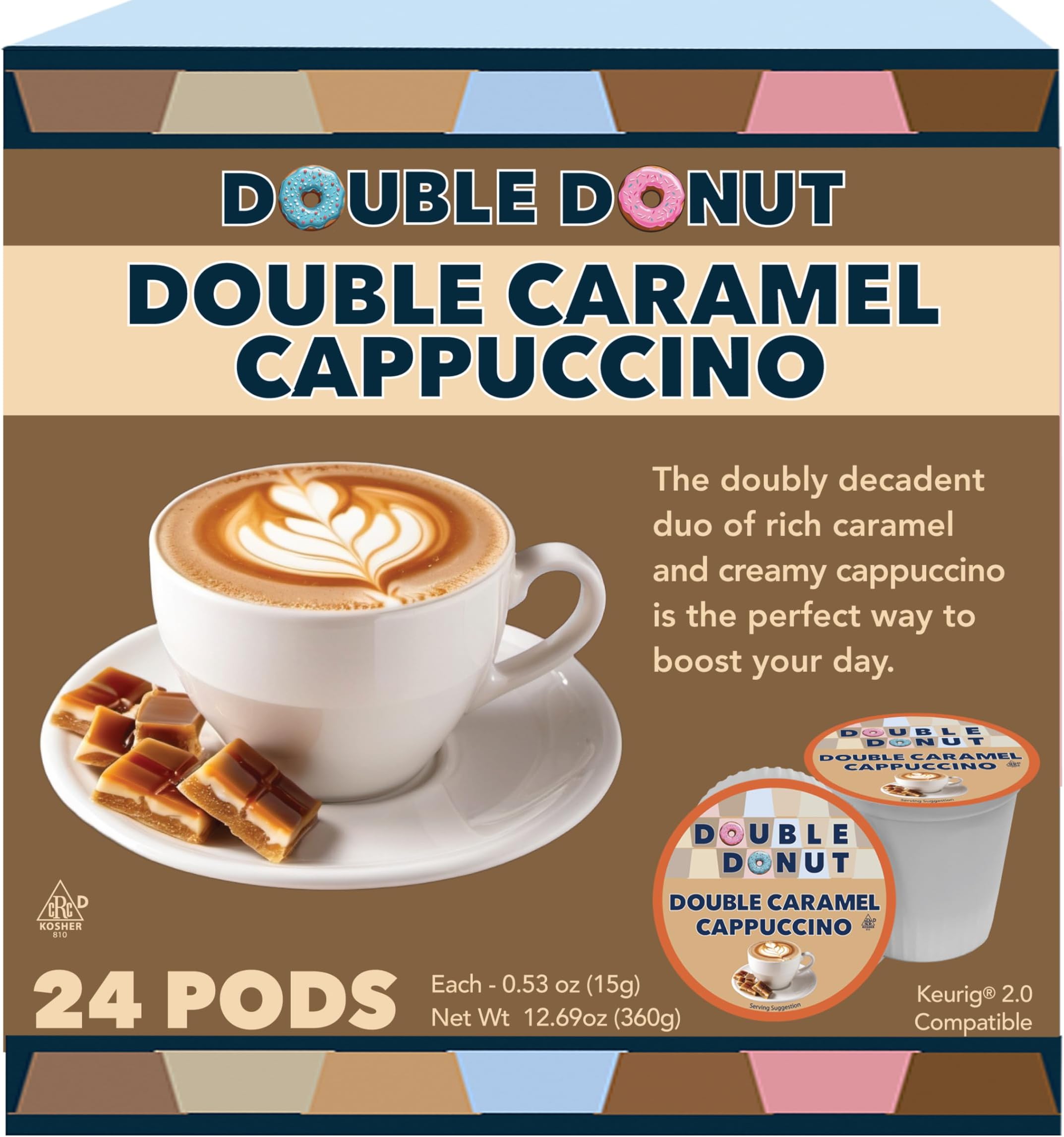 Cappuccino Pods, Caramel Cappuccino, Single Serve for Keurig K Cups Brewers, 24 Count