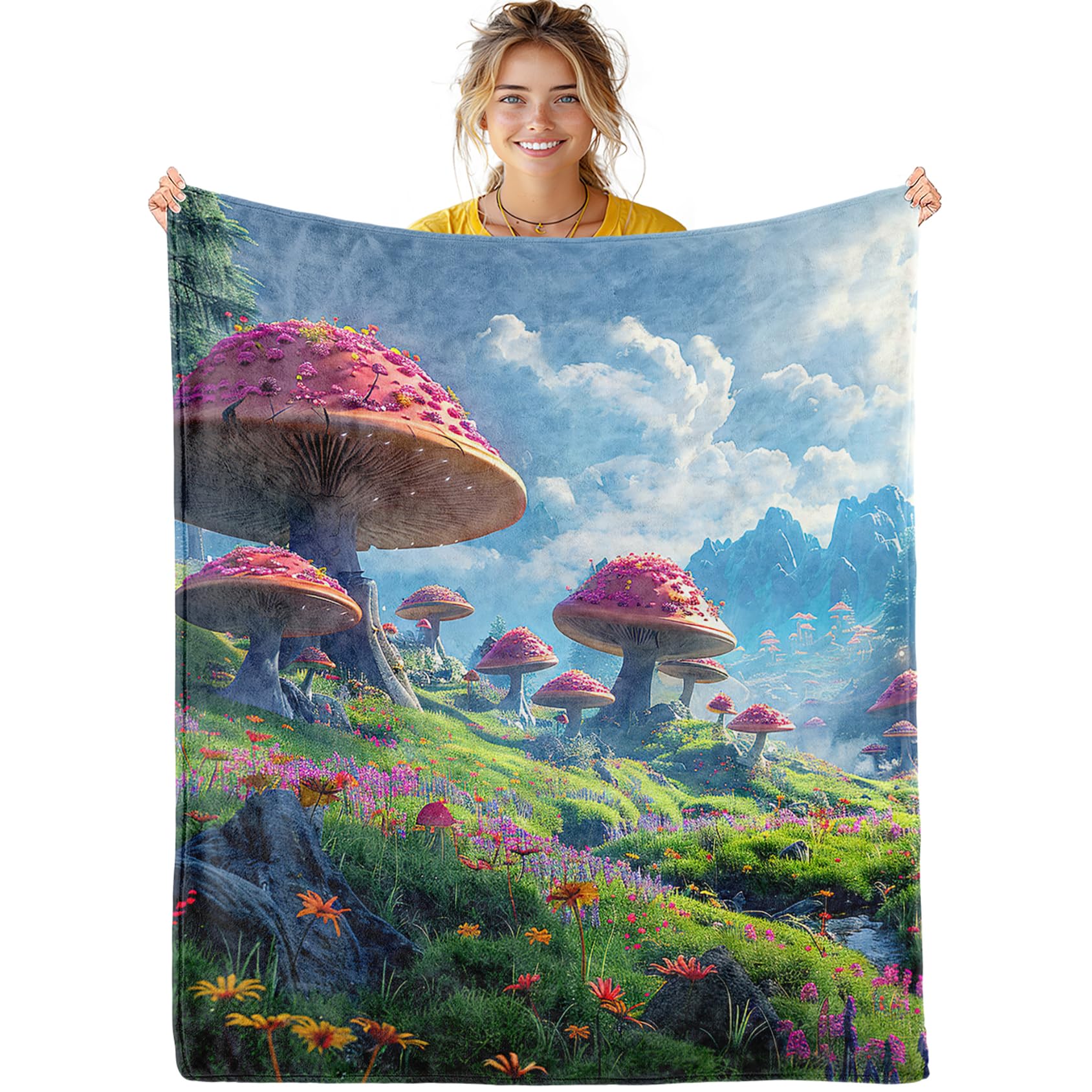 Cartoon Mushroom Blankets for Girls - Cute Kids Blankets for Girls Room Soft Flannel Mushroom Blanket Decor for Kids Decor for Couch Sofa Bed, 40