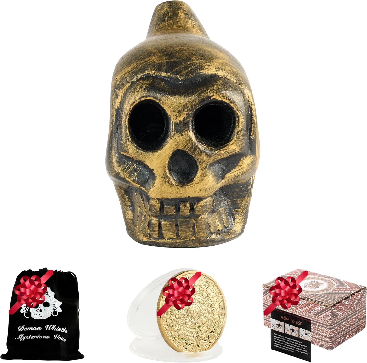 Aztec Death Whistle Loudest, Best Traditional Aztec Death Whistle Apex Predator, Devices To Annoy Neighbors Gifts For Men Unique Rare Finds (Gold)