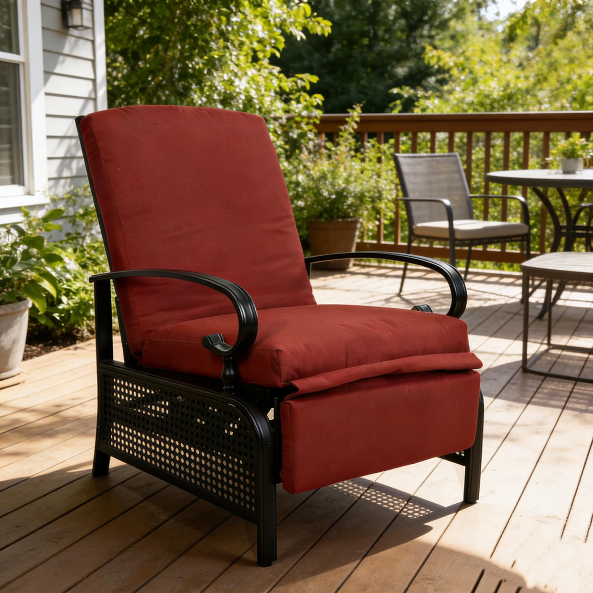 Kozyard Adjustable Outdoor Reclining Lounge Chair, Cushioned Patio Chaise Lounge with Extendable Metal Frame for Sunbathing, Reading & Relaxing – Comfortable Outdoor Recliner, Burgundy