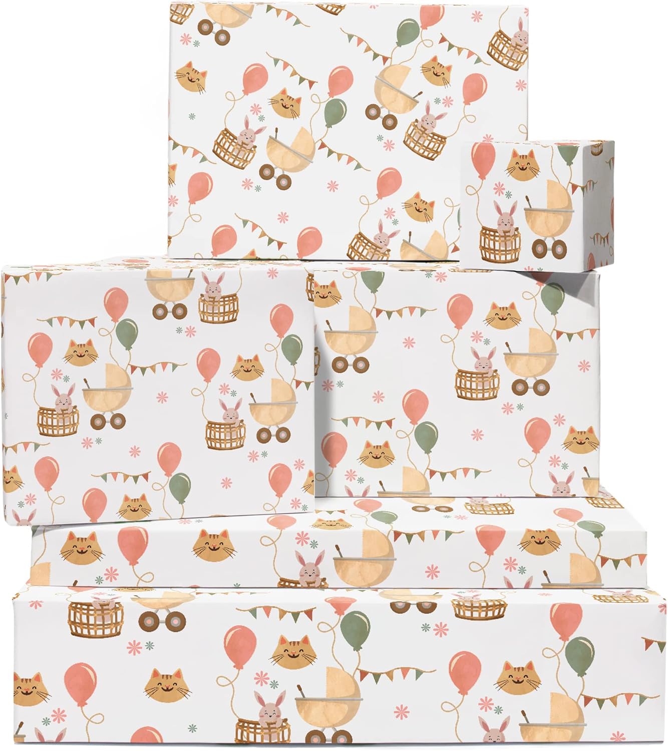 Baby Wrapping paper 6 Sheets of Gift Wrap with Tags Cat