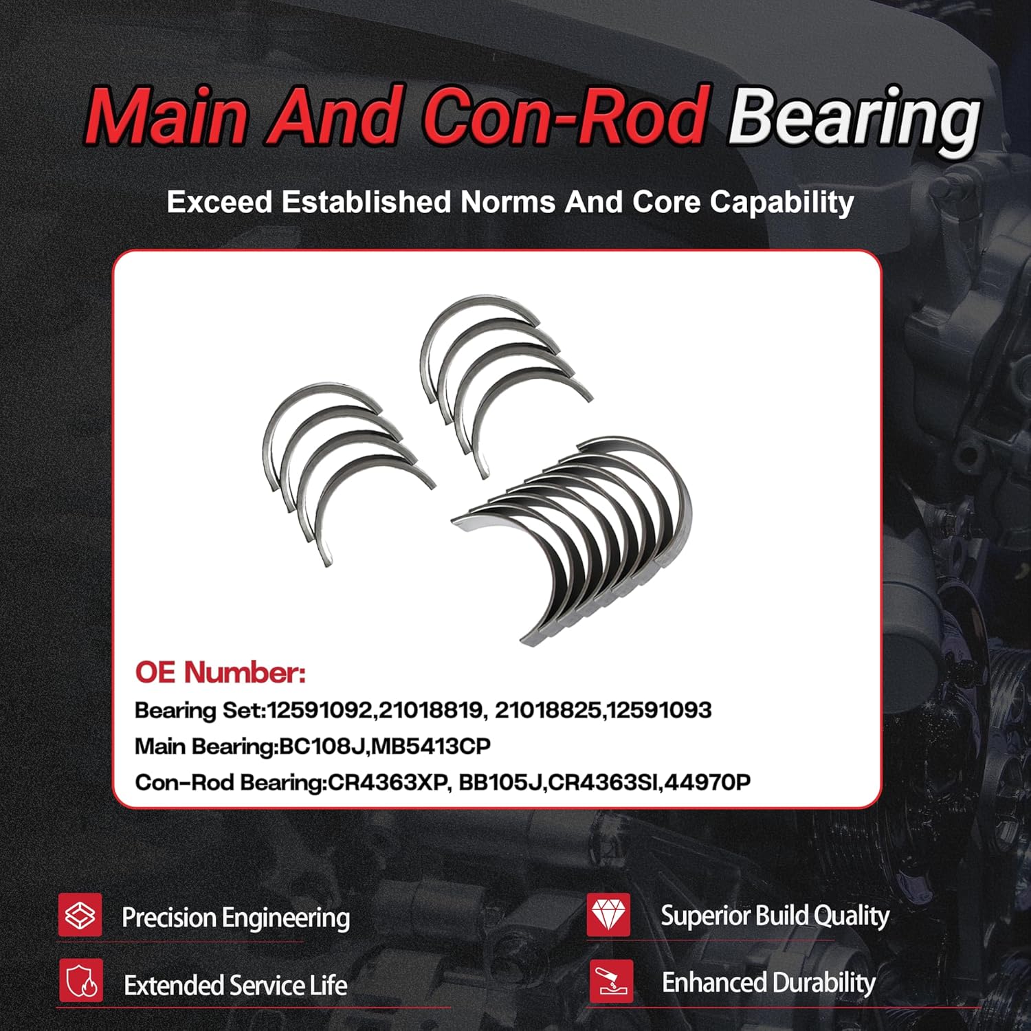 Ecotec 2.4 Engine Crankshaft with Main & Con-Rod Bearings Set Fit for Chevrolet Captiva Equinox Impala Malibu Orlando Buick Regal Lacrosse GMC Terriain 2.4L L4 DOHC 2011-2017 Replace#12578182 12578164