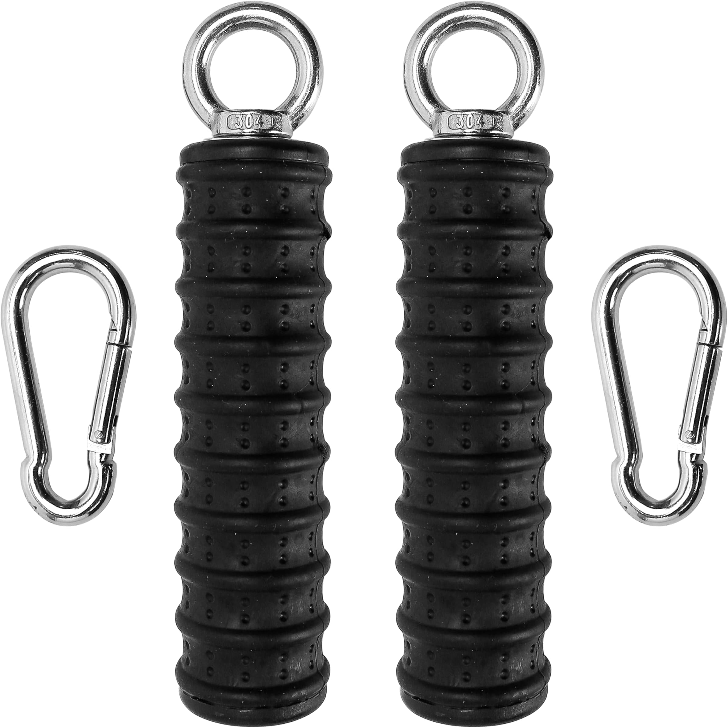 BuleVina 2PCS Gym Handle Grips Triceps, Pull Up Down Hand Single Grip for Cable Machine Attachment for Arm Strength (Black, 2 Carabiners Included)