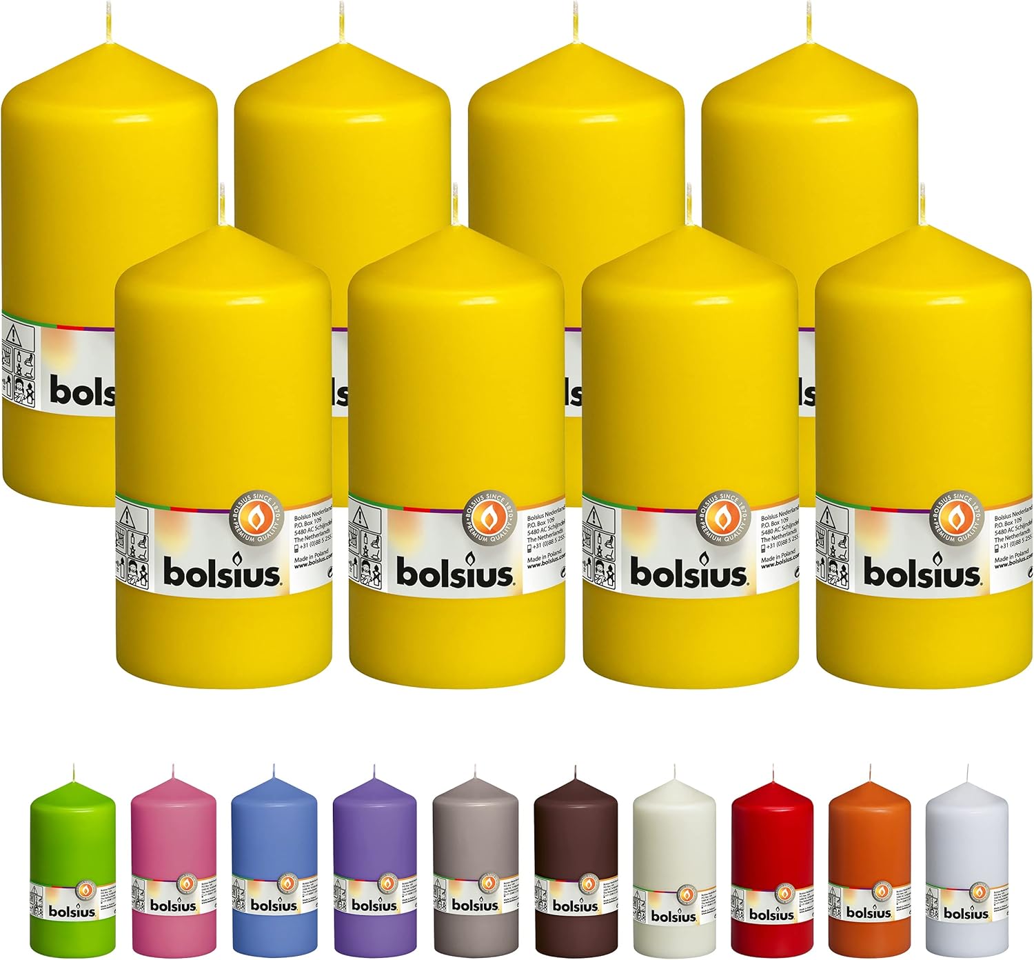 BOLSIUS 8 Yellow Pillar Candles 3x6 Inches Premium