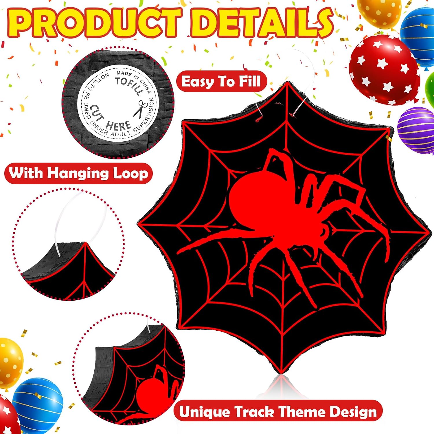 Deekin Spider Piñata for Birthday Party Decoration Small Piñata for Party Favors Birthday Gifts with Blindfold Confetti and Stick for Celebration(Spider Web)