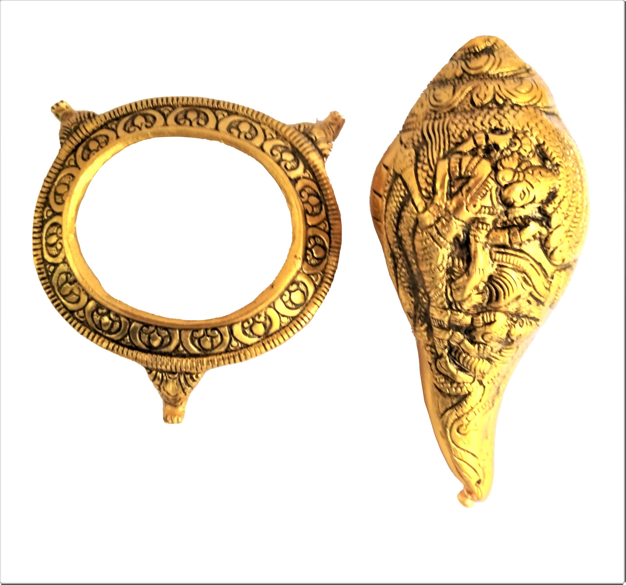 Purpledip Metal Conch Shankha on Tortoise Plate: Rare Collection Lakshmi-Vishnu Idol (11540) - Image 3 thumbnail