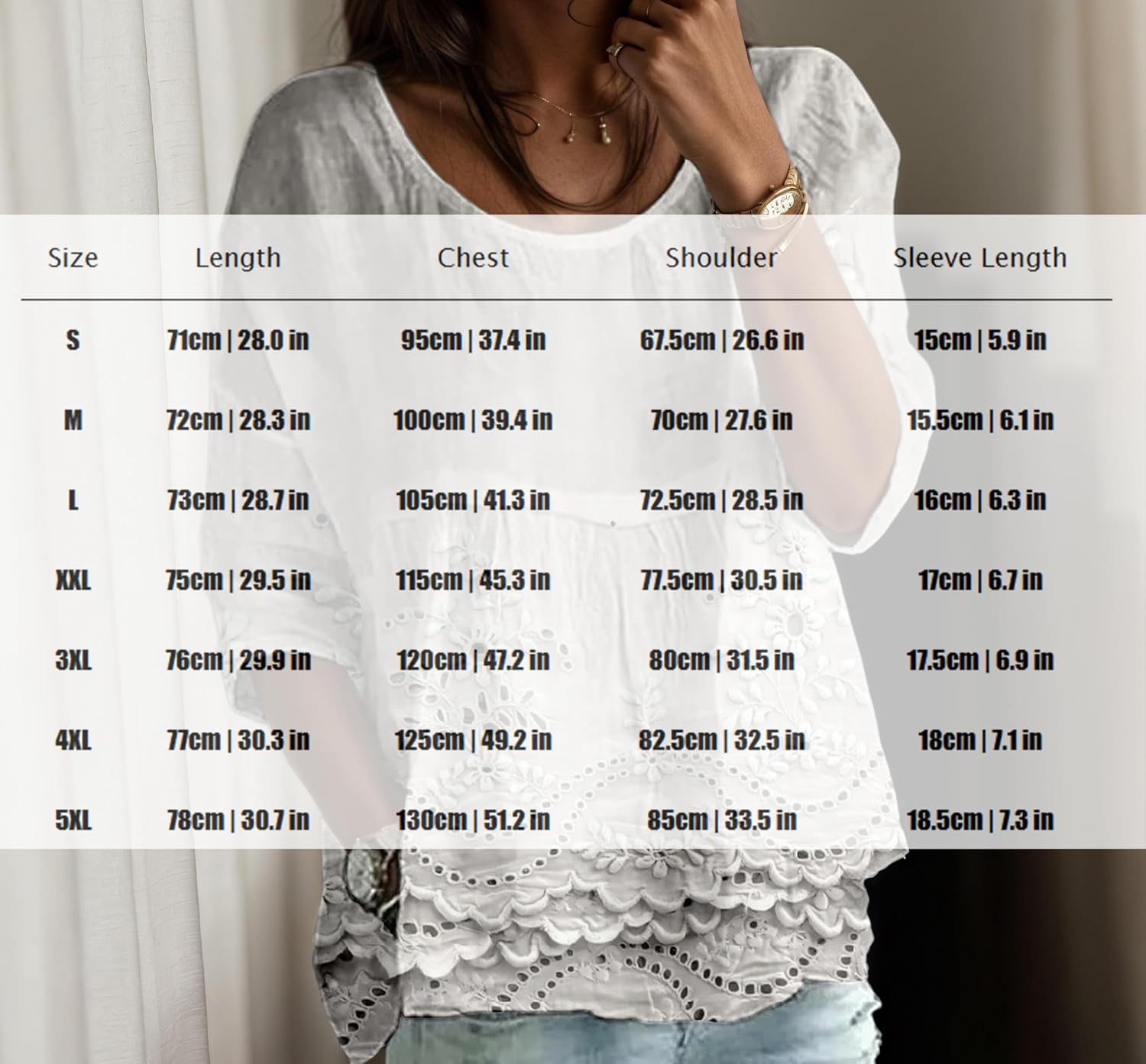 Akivide Women's Summer Boho Floral Embroidered 3/4 Sleeve Tunic Top Cute Casual Loose Pleated Blouse Shirt Plus Size - Image 3