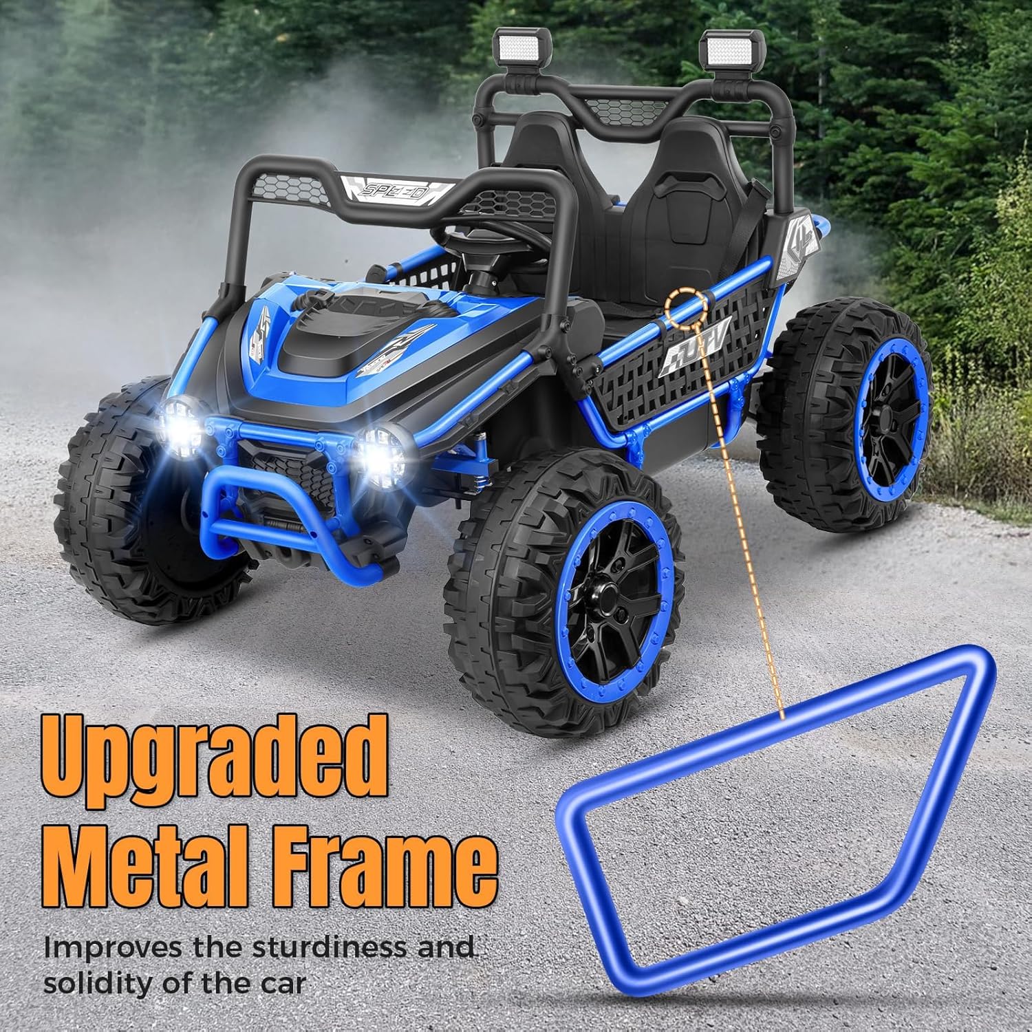 Hikole 2 Seater 24V Ride on Toys for Big Kids, Key Start Electric Truck UTV with Remote Control, XXXL 24'' Seat, Power Wheels, Metal Frame/Shock Springs/Rear Storage/Dashboard, Blue