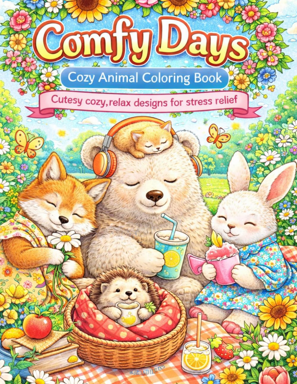 Comfy Days: Cozy Animal Coloring Book for Adults and Teens: Cute, Cozy and Relaxing Designs for Stress Relief and Calm Moments