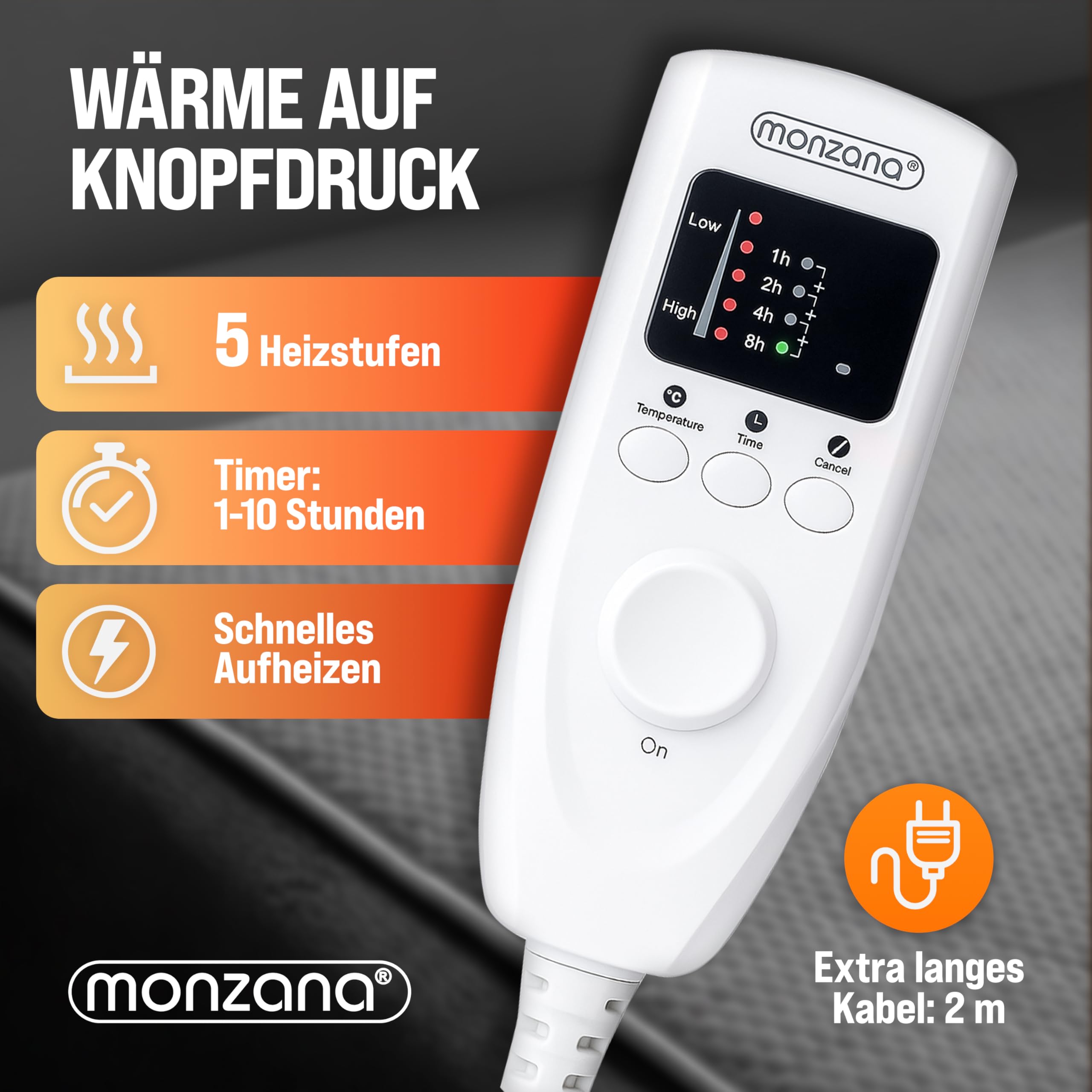 Monzana® Heizdecke Wärmeunterbett 160x140cm Timer Coral Fleece 2x60W grau Doppelheizdecke Überhitzungsschutz waschbar