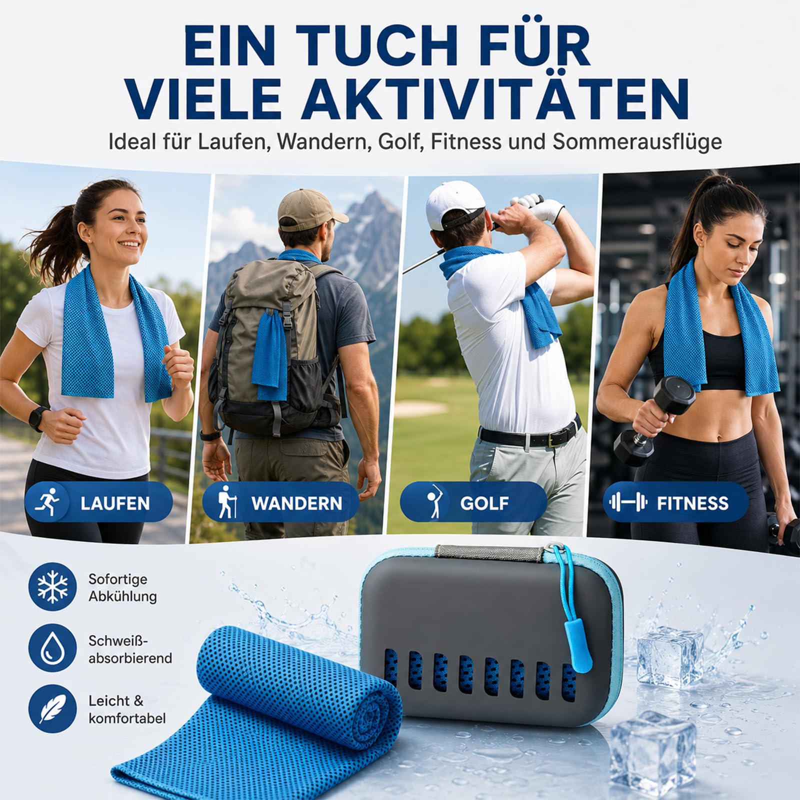 Generisch Kühltuch Mit Aufbewahrungsbox, 3/5/9 Pack Kühlhandtuch für Sport, Kühlendes Handtuch 30x80 cm, Kühltücher für den Nacken, Vielseitiger Kühlschal für Unterwegs (5 Pack-C)