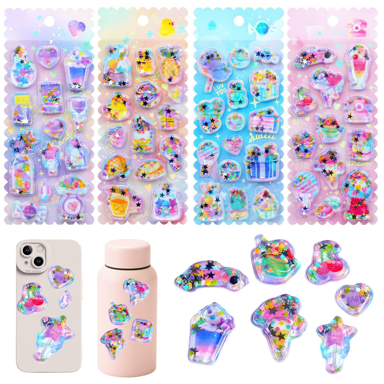 Amazon | 水入りシール ぷくぷく ウォーターシールセット 1/2/4枚 3d