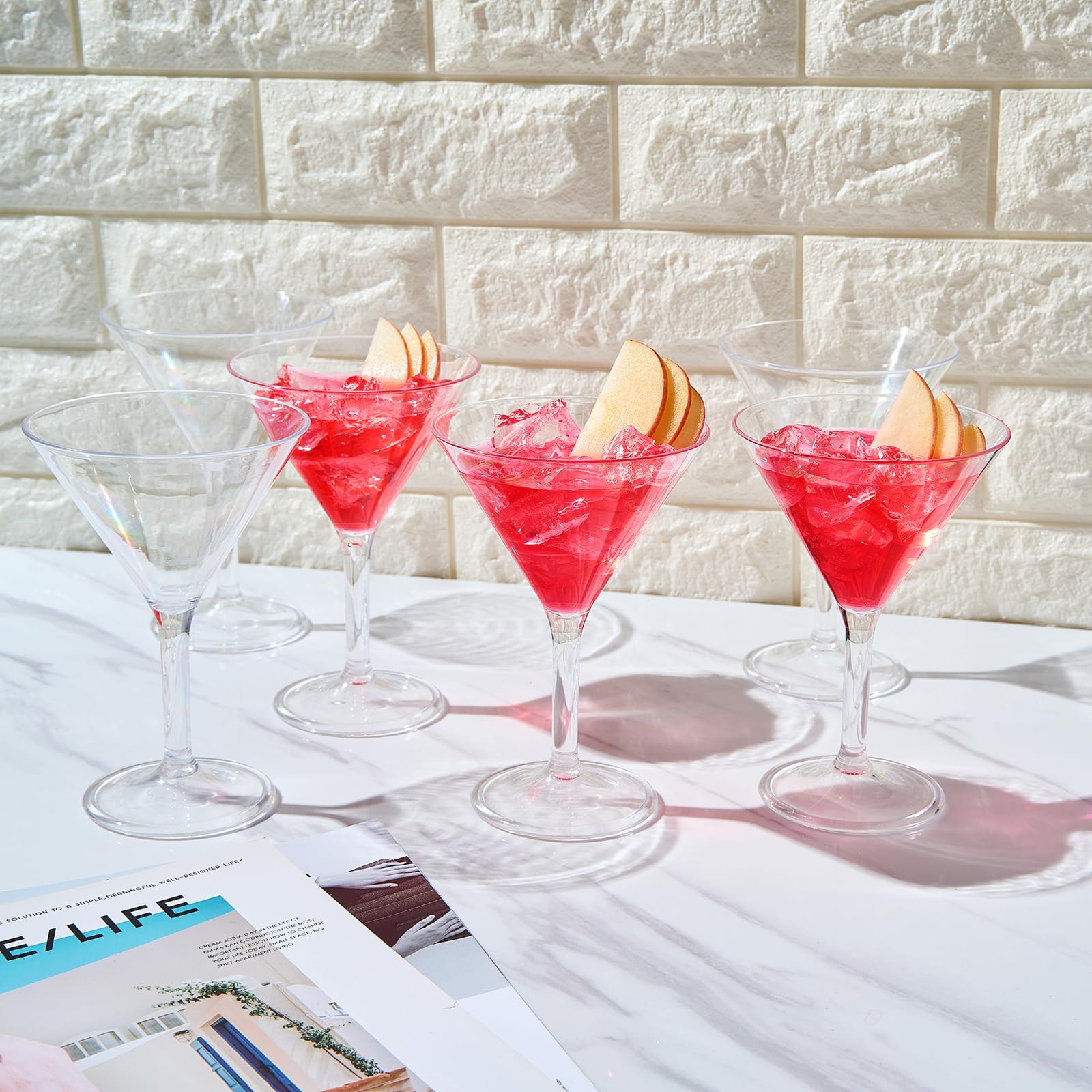 European Style Plastic Crystal, Unbreakable Martini Glasses |Set of 6| Shatterproof Acrylic 100% Tritan Drinkware, Clear Shatterproof BPA-free, Reusable, Outdoor, Pool & Indoor, Dishwasher Safe 10oz