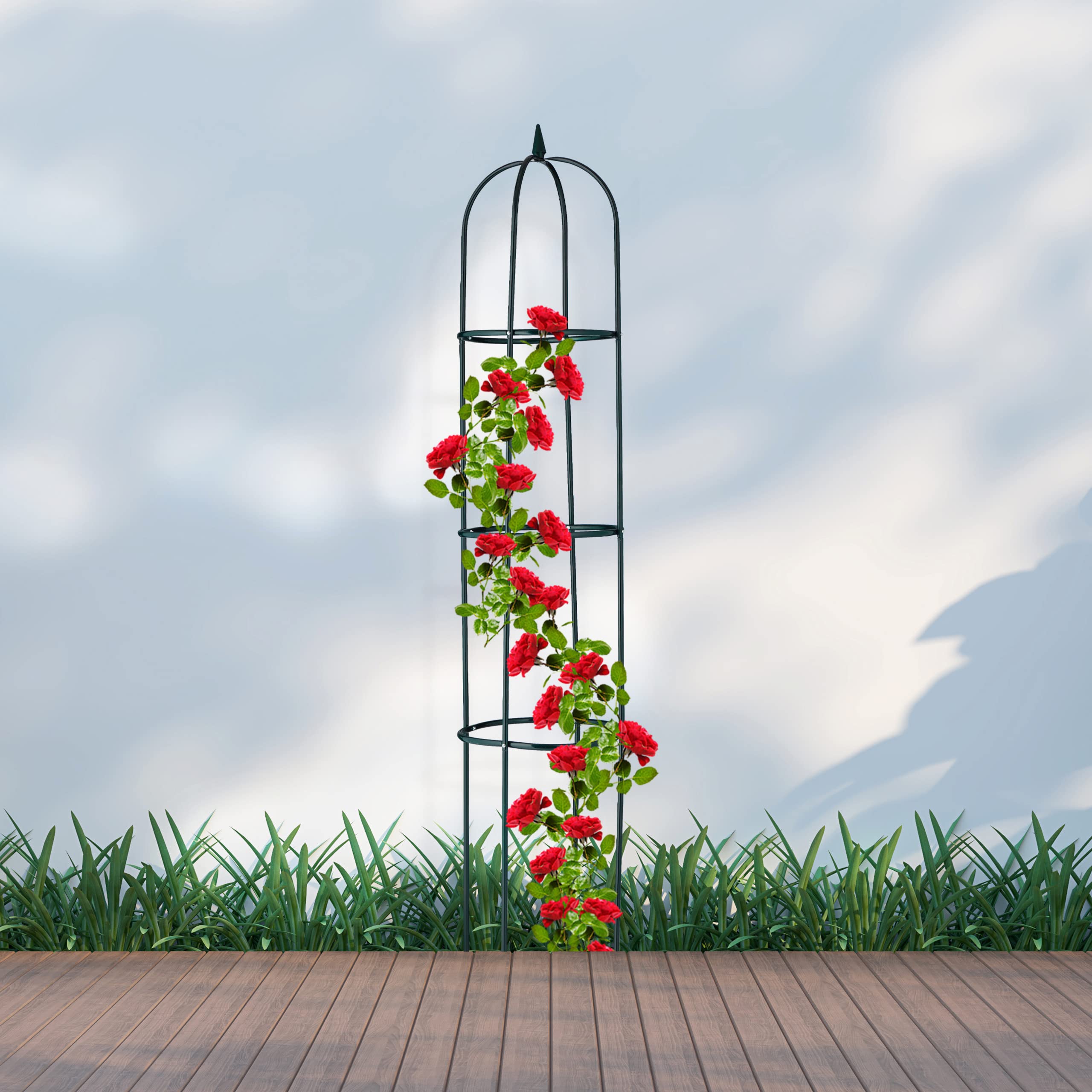 Relaxdays Obelisk podpora dla roślin pnących, wysokość 188 cm, z metalu, wolnostojąca, wieża róż, ciemnozielona