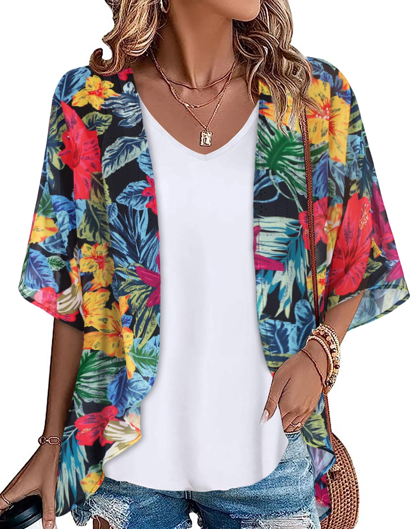 Womens Kimono Beach Cover Up Chiffon Cardigan Floral Tops Loose Capes