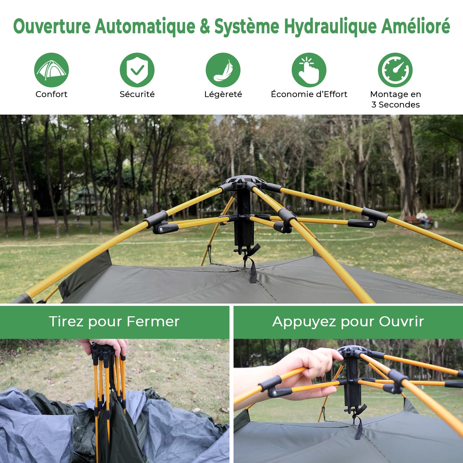 Tente de Camping pour 3 Personnes, Tente dôme à Montage Rapide avec Toile extérieure Amovible, Toile intérieure 205x205x135cm, imperméable et Coupe-Vent, pour Camping, randonnées à Moto et Festivals