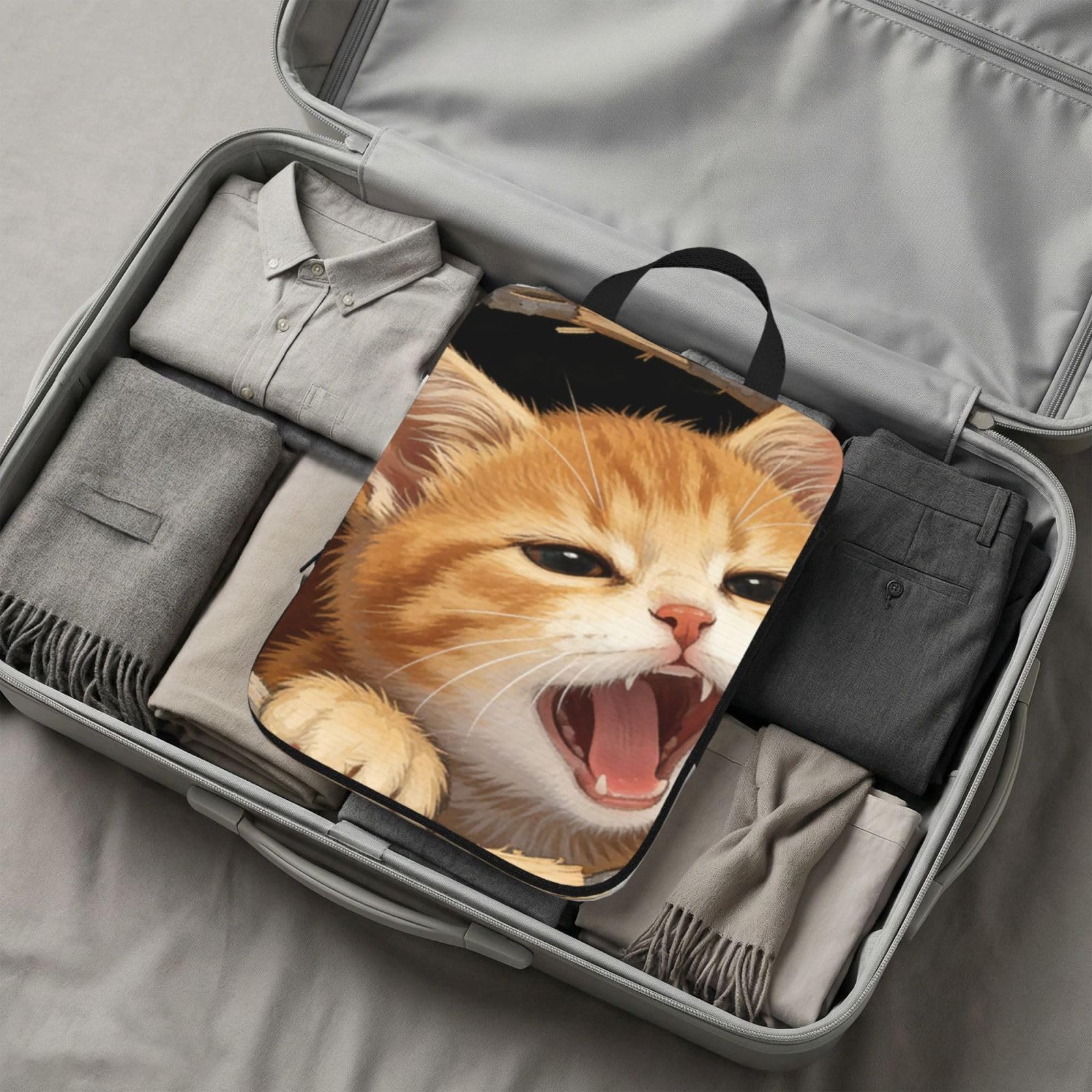 Paquete de 4 cubos de compresión expandibles con estampado de gato de boca abierta para viajes