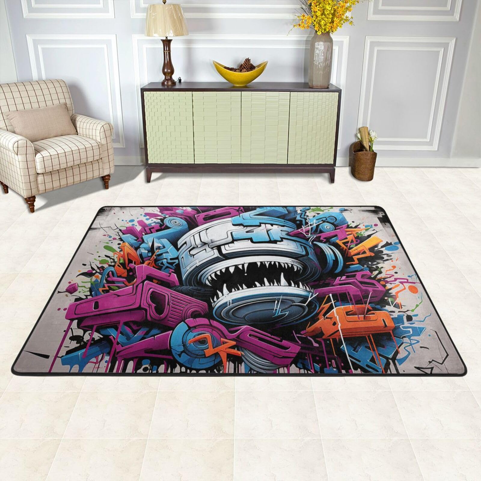 Tapis de sol pour salon graffiti coloré grand format lavable