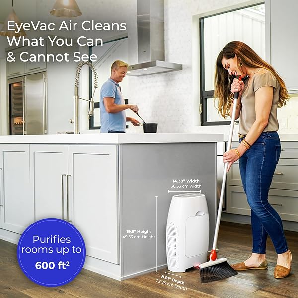 EyeVac Air 2-in-1 HEPA Air Purifier & Touchless Vacuum Automatic Dustpan - Ultra Fast & Powerful - Covers 600 Sq ft - Corded Canister Vacuum, Bagless, Automatic Sensors, 1000 Watt (White/White) - 3
