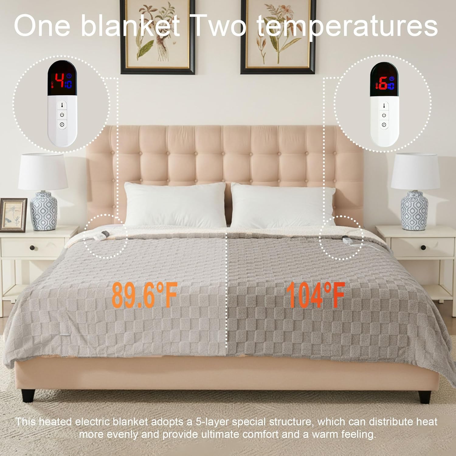 Electric Blanket, 84" x 90" Heated Blanket with 6 Heat Levels & 10 Hours Auto Off, Soft Checked Flannel Fast Heating Blanket with ETL & FCC Certification, Gray - Image 8