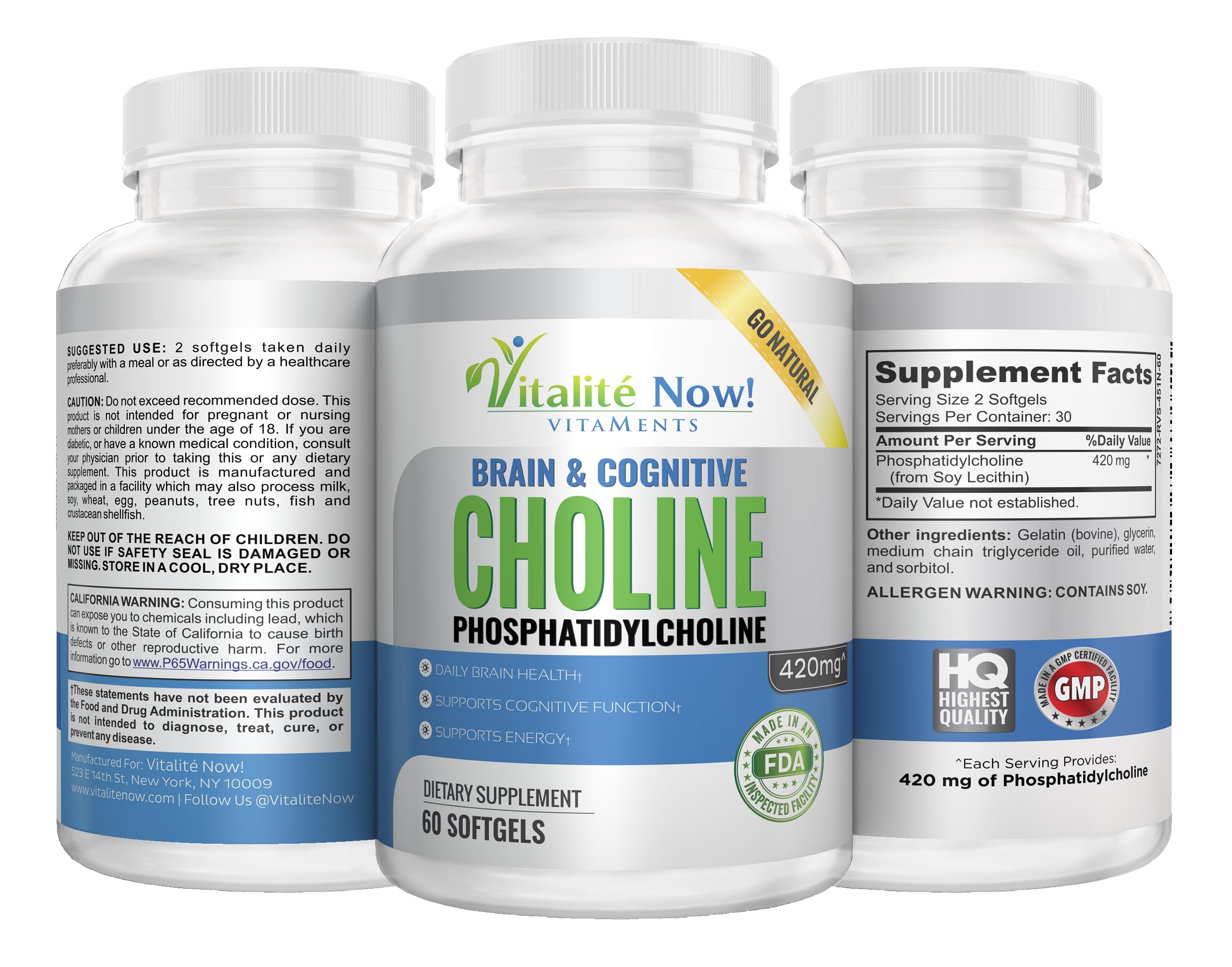 Vitalité Now! Choline Phosphatidyl, High Potency, Phosphatidylcholine 420mg — Amazon image 2