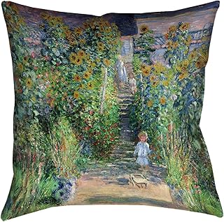 ArtVerse MON006P1616G Claude Monet Flower Garden Pillow 16" x 16"