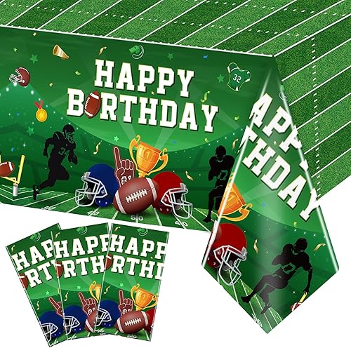 SiliFine 3 manteles con temática de fútbol, suministros de fiesta de cumpleaños de fútbol de 54 x 108 pulgadas, fundas de plástico desechables de
