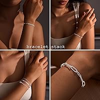 Vista 3 de Pulseras de oro para mujer, a la moda, chapadas en oro real de 14 quilates, delicadas pulseras apilables de cadena de eslabones cubanos con clip