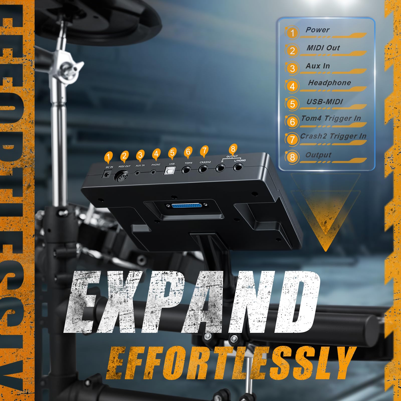 AKLOT Batería Electrónica Profesional con Pedal Doble Independiente, Caja Dual-Zone de 10’’, Hi-Hat Independiente de 2 Piezas, Plato Ride Triple-Zone de 12’’, 460 Sonidos y Conexión (B-CORE541D)