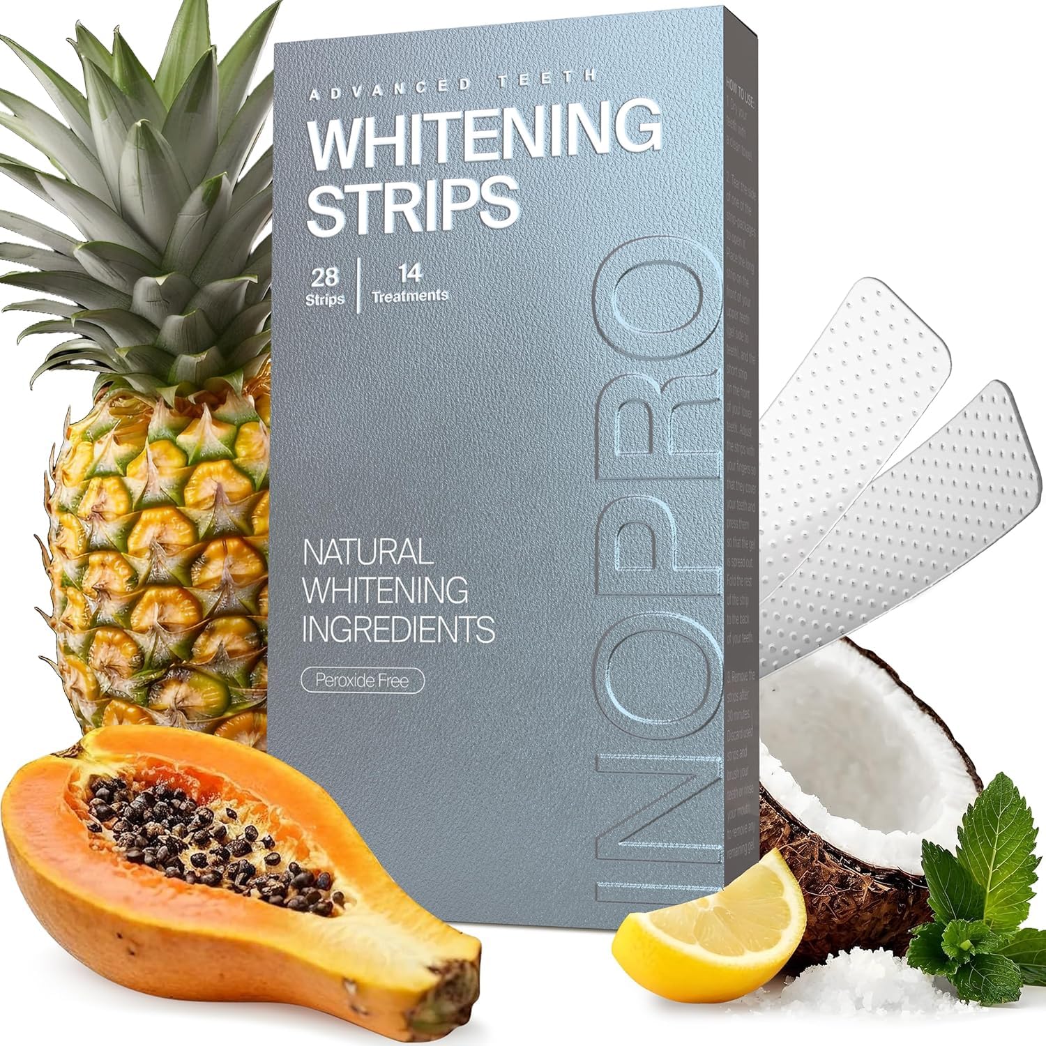 InoPro Natural Teeth Whitening Strips Kit 14 Treatments - Sensitive Teeth Whitener, Peroxide Free, Enamel Safe White Strips - Instant Teeth Whitening Without The Harm (28 Strips)