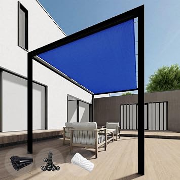 SunnyRoyal 20x30 Sun Shade Sail Straight Edge with Grommet Rectangle Canopy Awning Fabric Cloth Screen UV Block Heavy Duty Commercial Grade Outdoor Patio Carport Blue