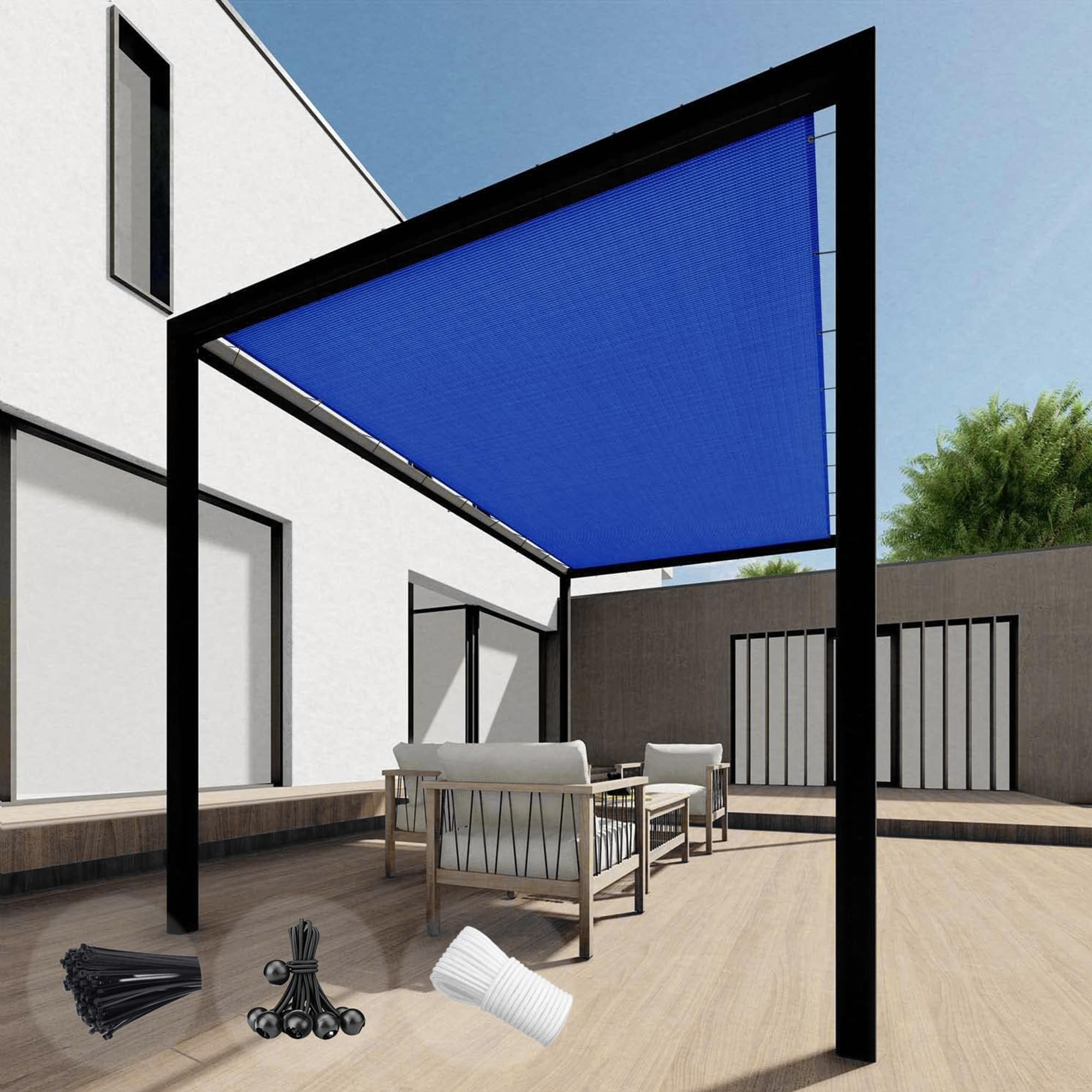 SunnyRoyal 10'x20' Sun Shade Sail Straight Edge with Grommet Rectangle Canopy Awning Fabric Cloth Screen UV Block Heavy Duty Commercial Grade Outdoor