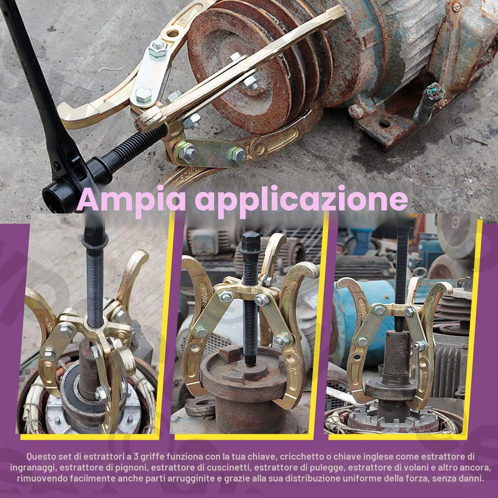 Swpeet Set di estrattori di ingranaggi a 3 ganasce da 3 pezzi, kit di estrattori a 3 ganasce da 7,6 cm 10,2 cm 15,2 cm in oro per la rimozione di pulegge, cuscinetti e volani, kit di strumenti di