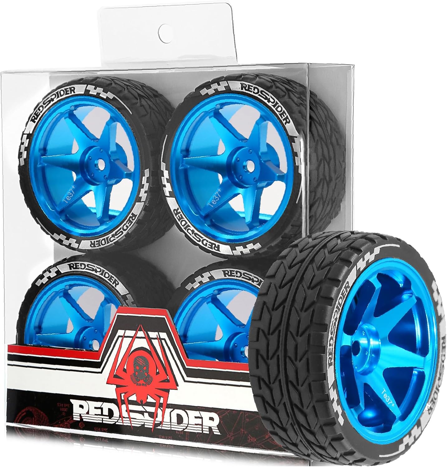 1/10 RC On Road Tires OD 2.55'' and Aluminium Street Wheels 4PCS 12mm Hex Touring Tyres for 1:10 Rally Racing Drift Car Tamiya TT01 TT02 XV01 HPI KYOSHO HSP PTG2 Traxxas TA06 A959 (Black)