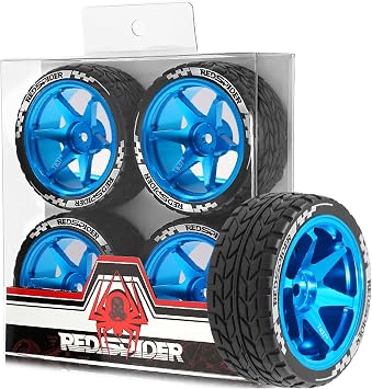 1/10 RC On Road Tires OD 2.55'' and Aluminium Street Wheels 4PCS 12mm Hex Touring Tyres for 110 Rally Racing Drift Car Tamiya TT01 TT02 XV01 HPI KYOSHO HSP PTG2 Traxxas TA06 A959 Blue