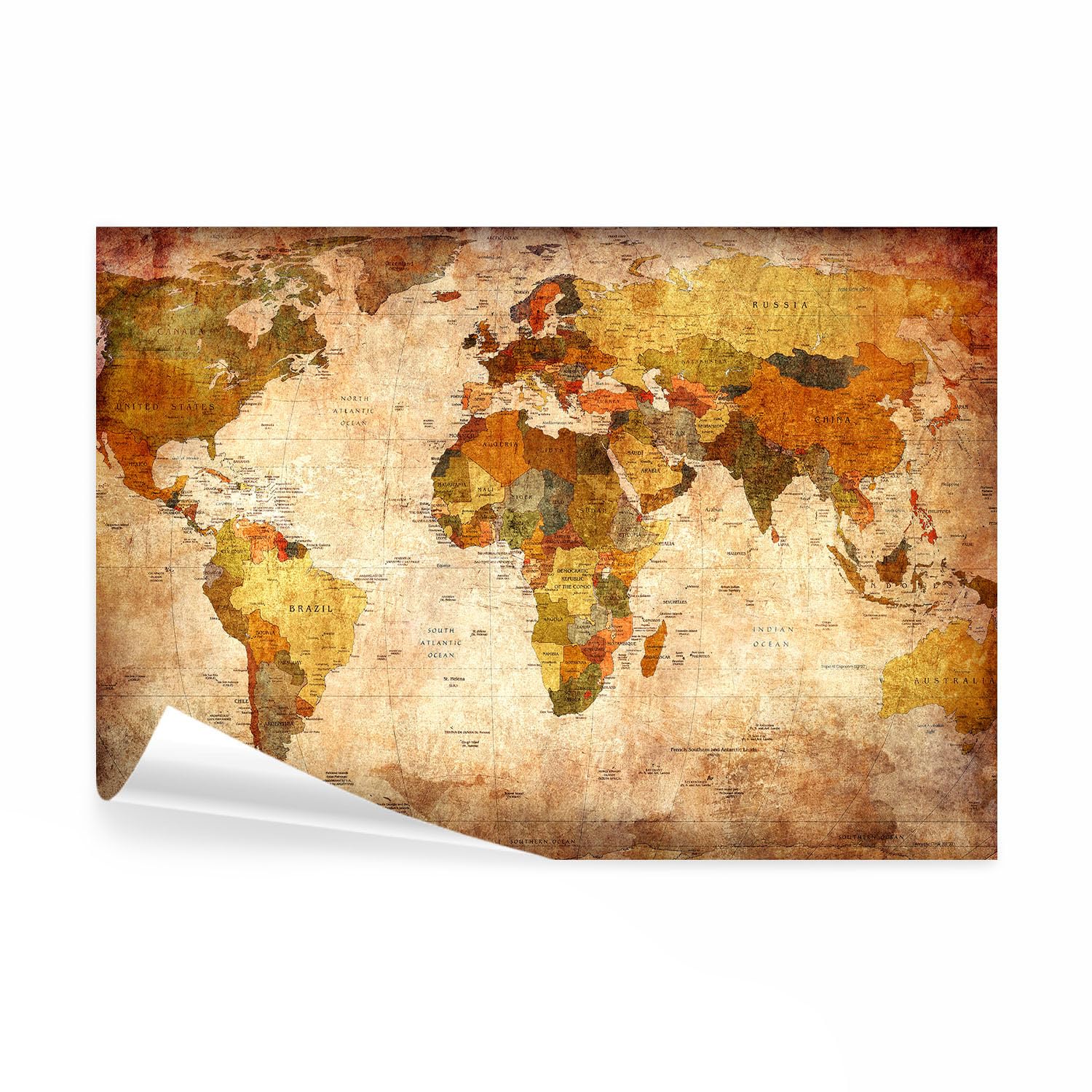 decomonkey Fototapete selbstklebend Weltkarte, 245x175 cm, Vintage Retro | Kontinente, Atlas, Landkarte, Selbstklebende, Tapeten, Wand, Fototapeten, Tapete, Wandtapete, klebend, Klebefolie
