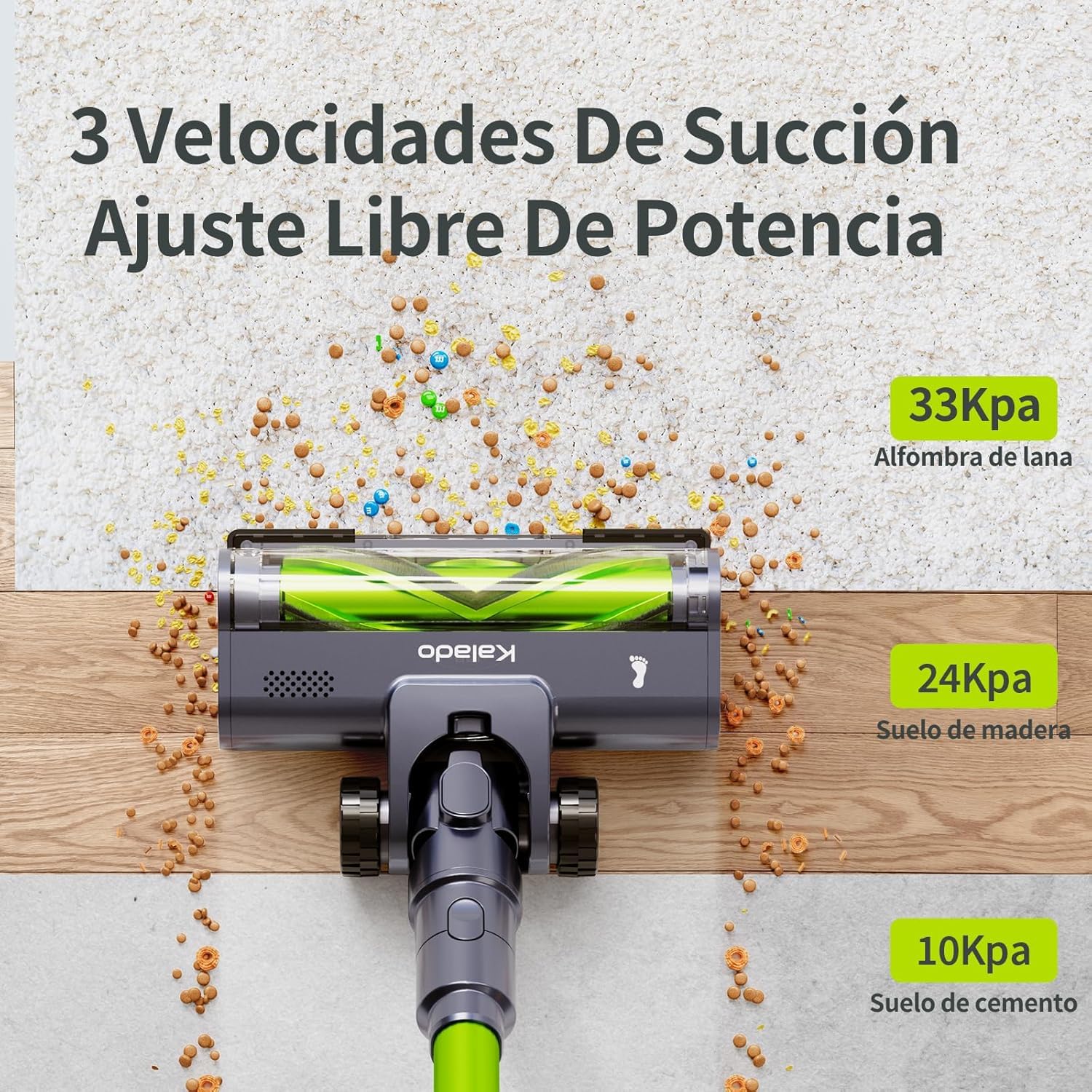 kalado KCV600 Aspiradora Escoba Sin Cable 33kpa/480w, 10 En 1 Aspiradora Sin Cable Potente 50 Mins, Anti-Enredos, Pantalla Táctil LED, Adecuada para Suelos/Alfombras/Pelos De Mascotas