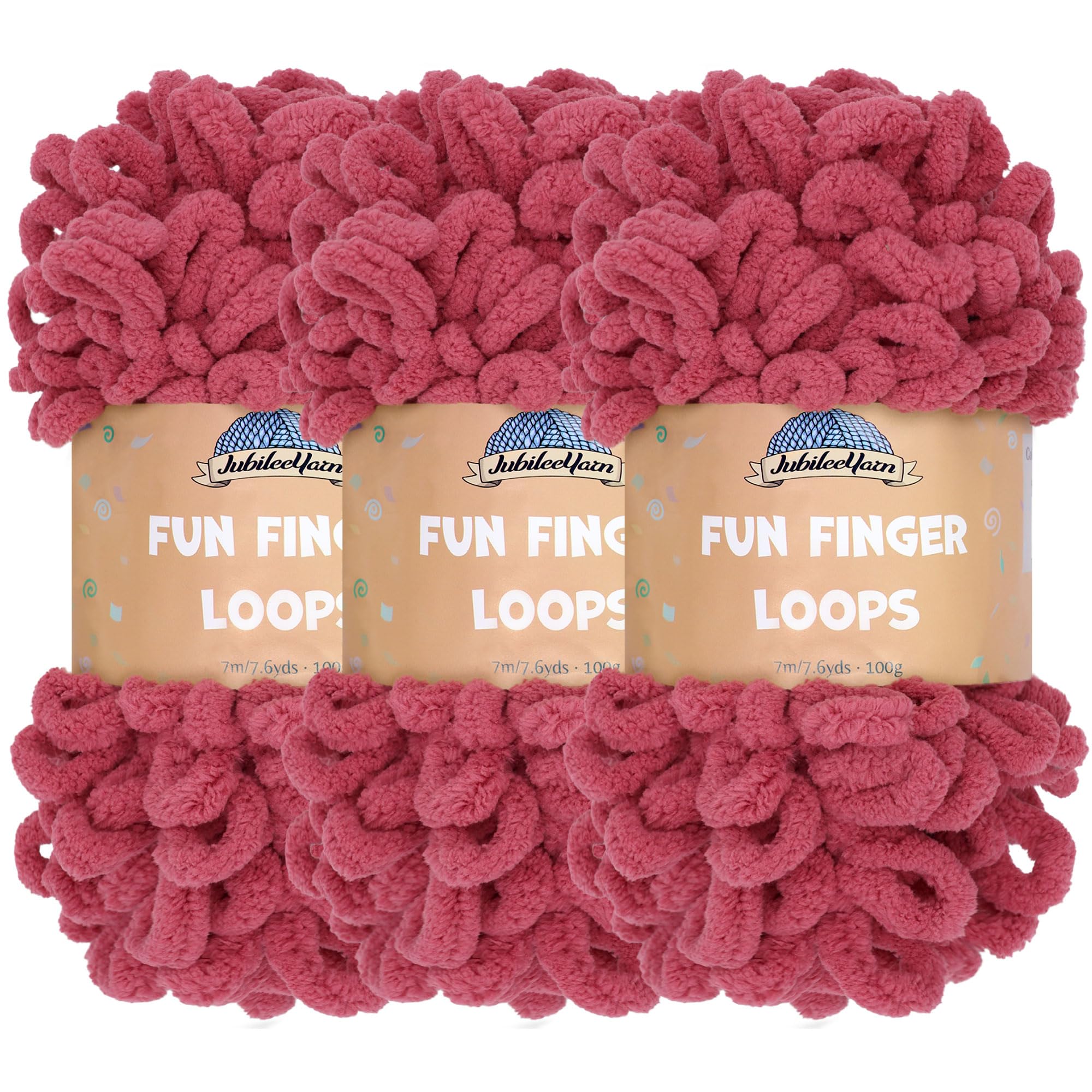 JubileeYarn Fun Finger Loops Yarn - Polyester Jumbo Weight Loop Yarn - 100g/Skein - Dusty Maroon - 3 Skeins — image 1