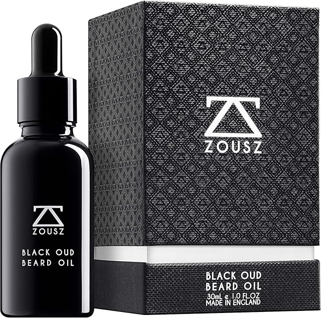 ZOUSZ Beard Oil - Black Oud Wood Scented Grooming Formula with Natural Avocado, Argan, Macadamia Oils - Non-Greasy Facial Hair Softener & Moisturiser for Styling Vegan-Friendly Gift for Men 30mL