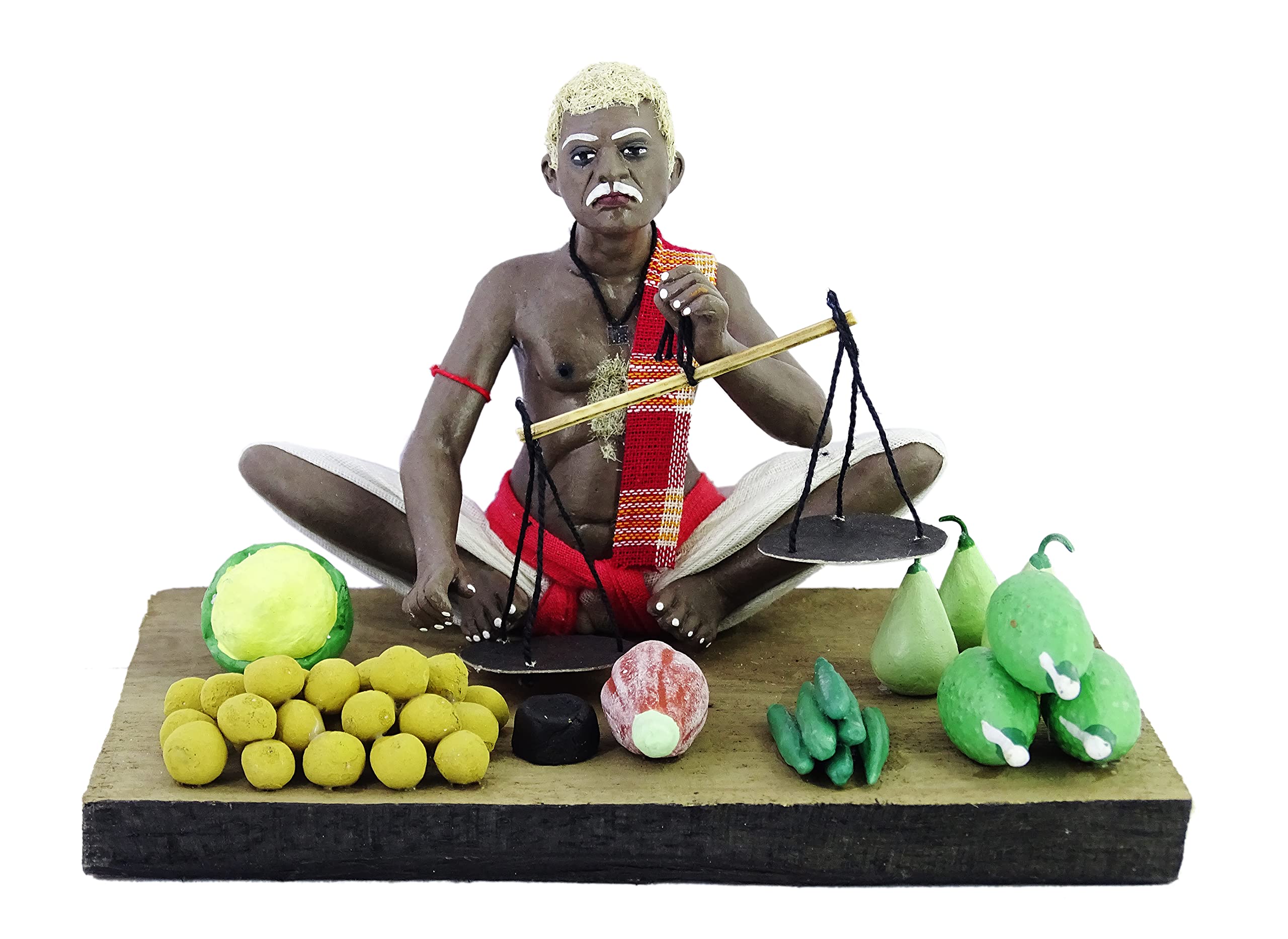 Niharika Collections Krishnanagar Handmade Clay Gift & Décor | Standard- Sitting Human Figure Miniature Idol - Vegetable Seller
