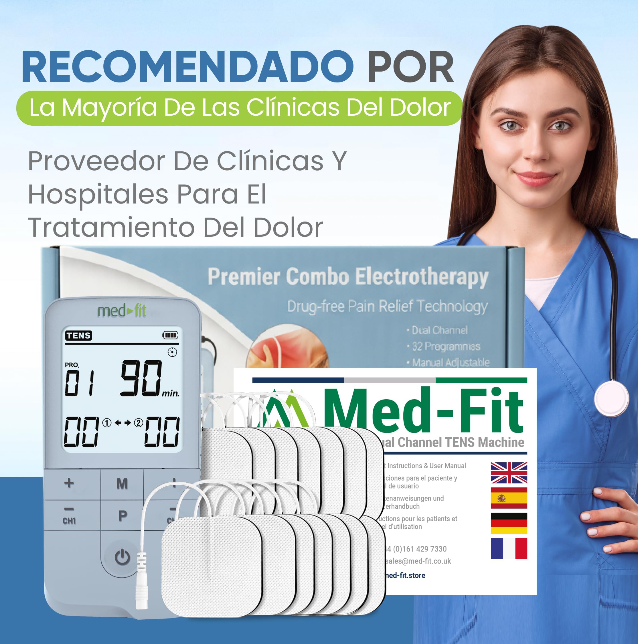 Máquina TENS combinada con estimulador muscular, TENS recargable de doble canal fácil de usar con 32 programas preestablecidos y ajustable manualmente para aliviar el dolor y reeducación muscular