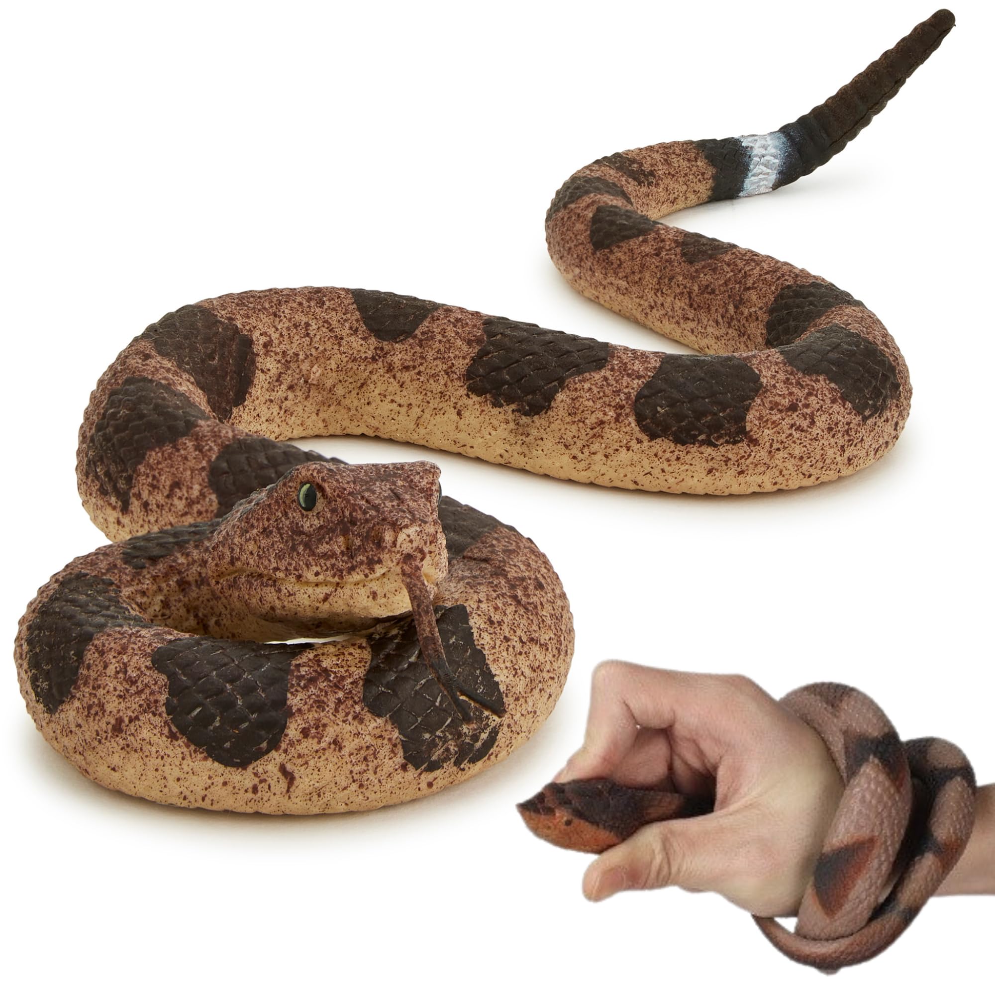Zappi Co Rattlesnake Authentic-Looking Toy Snake - Flexible Rubber for Halloween, Educational Fun, and Scary Pranks