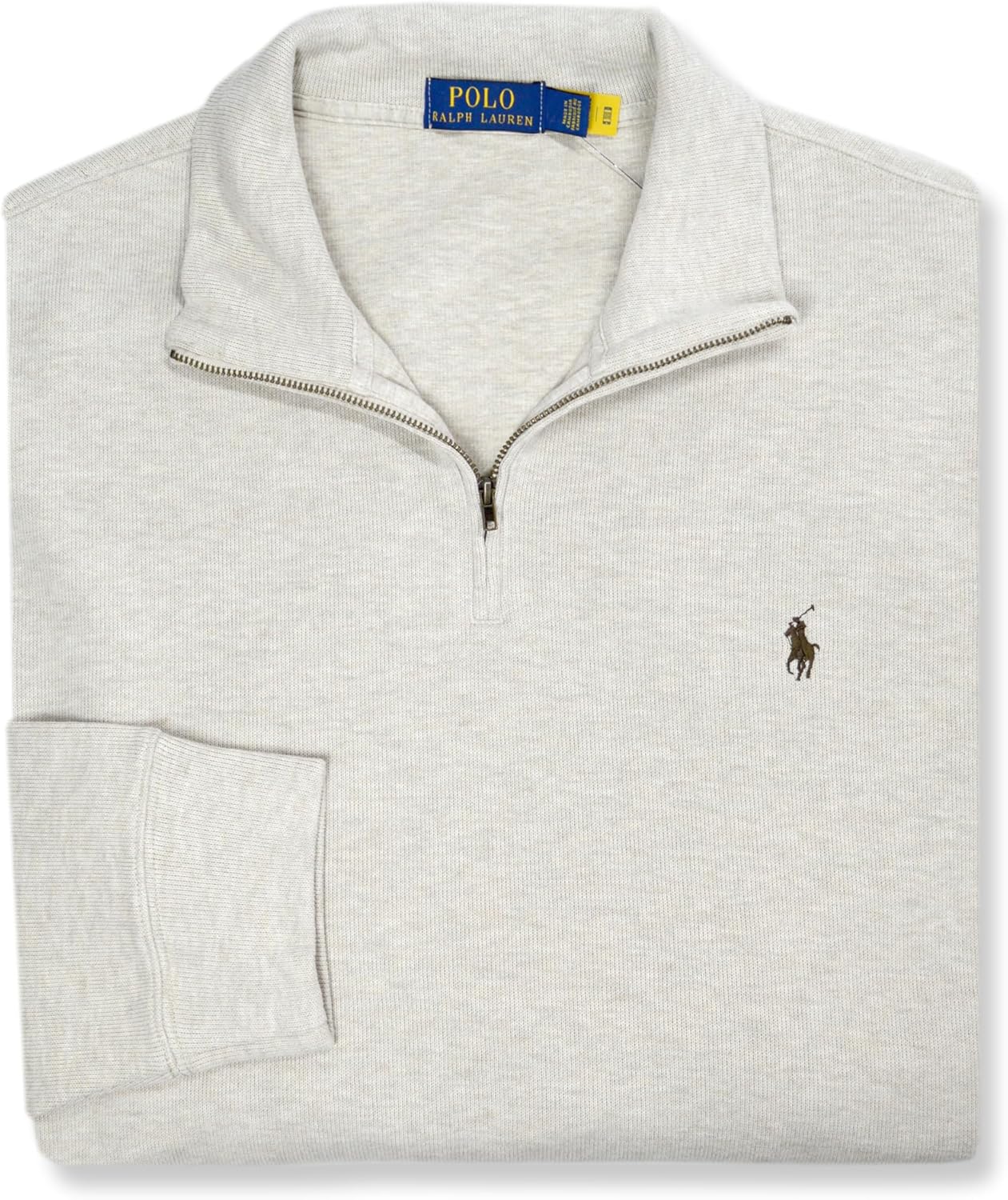 POLO RALPH LAUREN Men's Half Zip French Rib Cotton Pullover Sweater, Dune Tan (XX-Large)