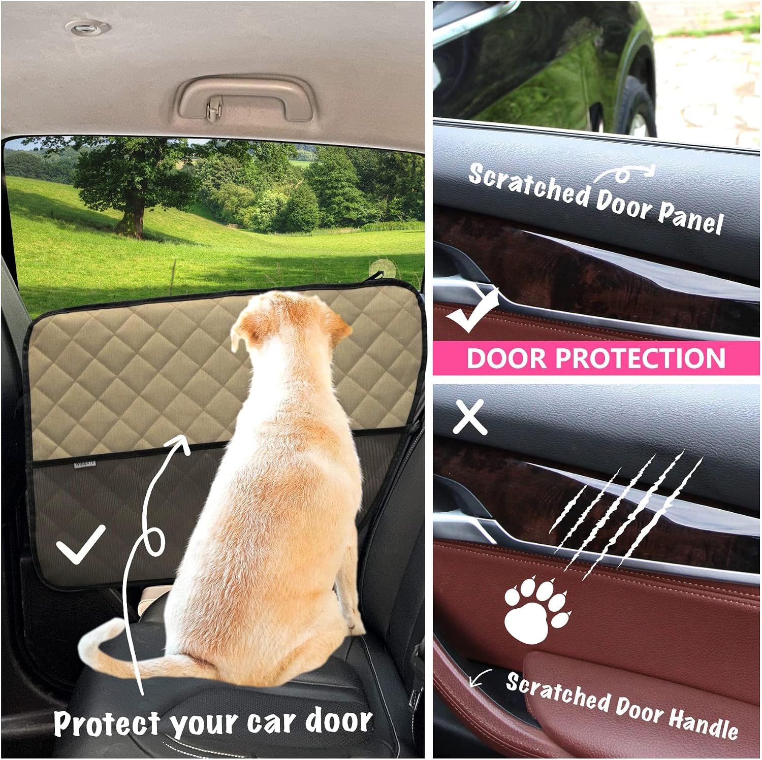 2PCS Car Door Protector for Dogs Pet Car Cover-Waterproof Scratchproof Nonslip Durable Machine Washable (2 Packs Universal Fit) (Cream)