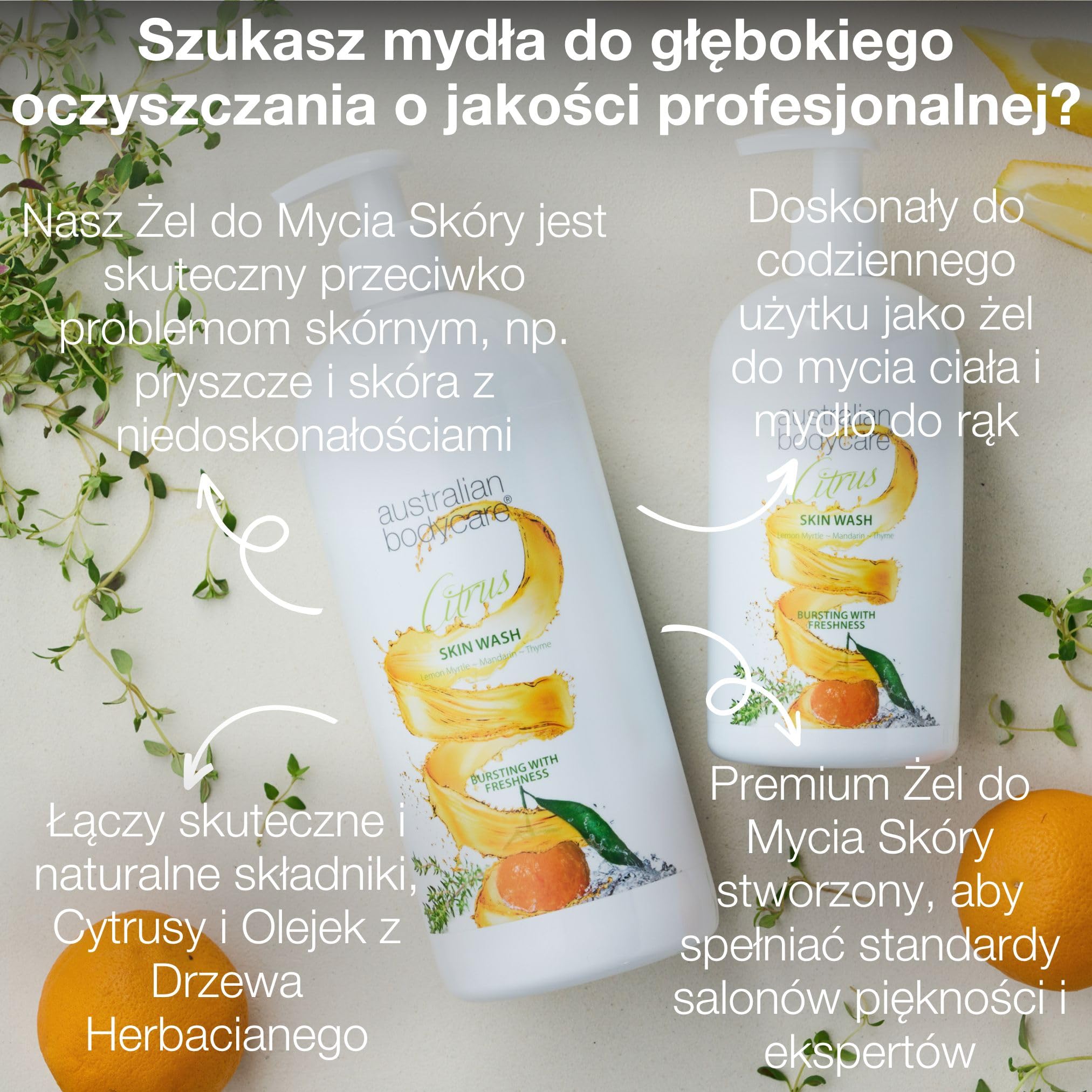 Skin Wash Professional 1000 ml | olejek z drzewa herbacianego + cytrusowy żel do mycia ciała | Łagodzi plamy i pryszcze, trądzik, zapach ciała i śmierdzące stopy | Skuteczny po goleniu i woskowaniu