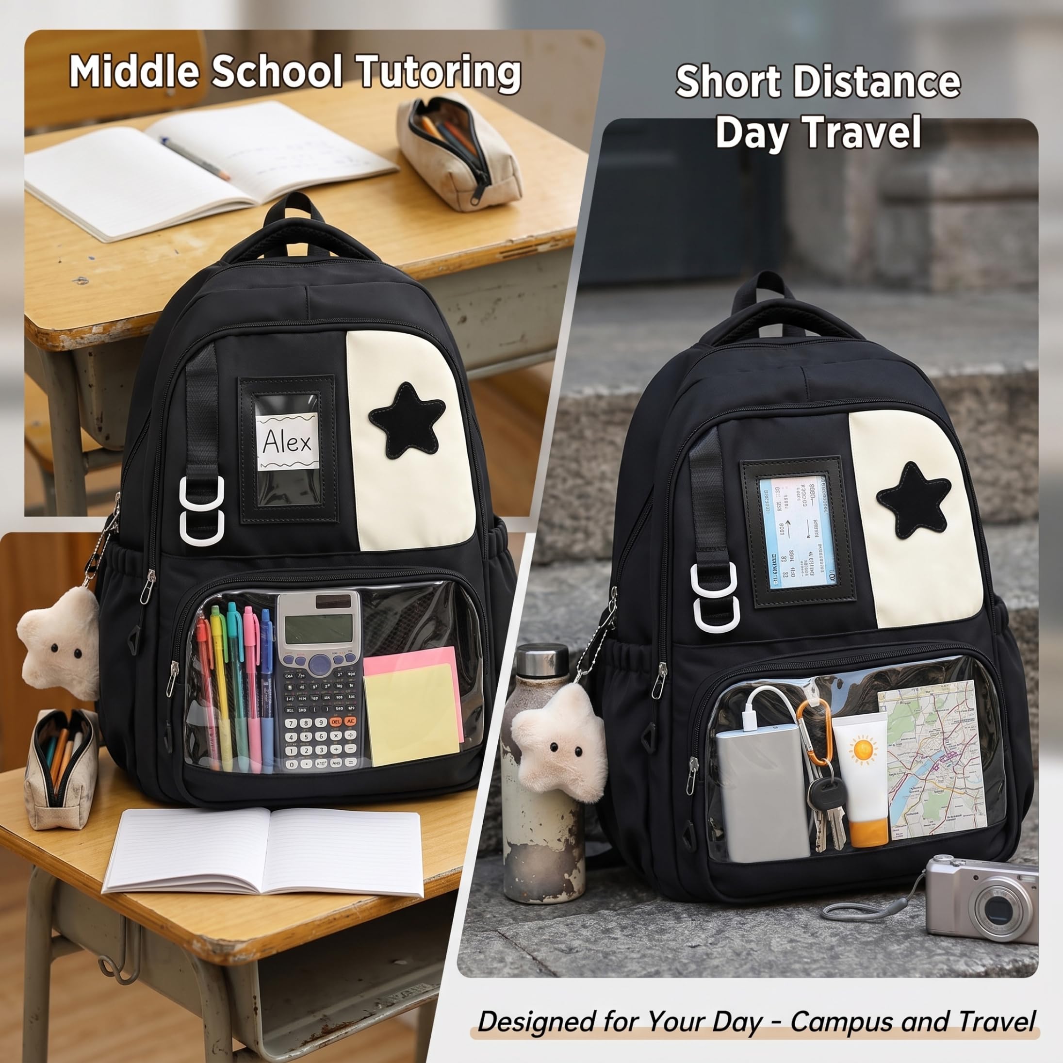Borsa Ita per la scuola Borsa Kawaii fai da te con ciondolo a stella, nera