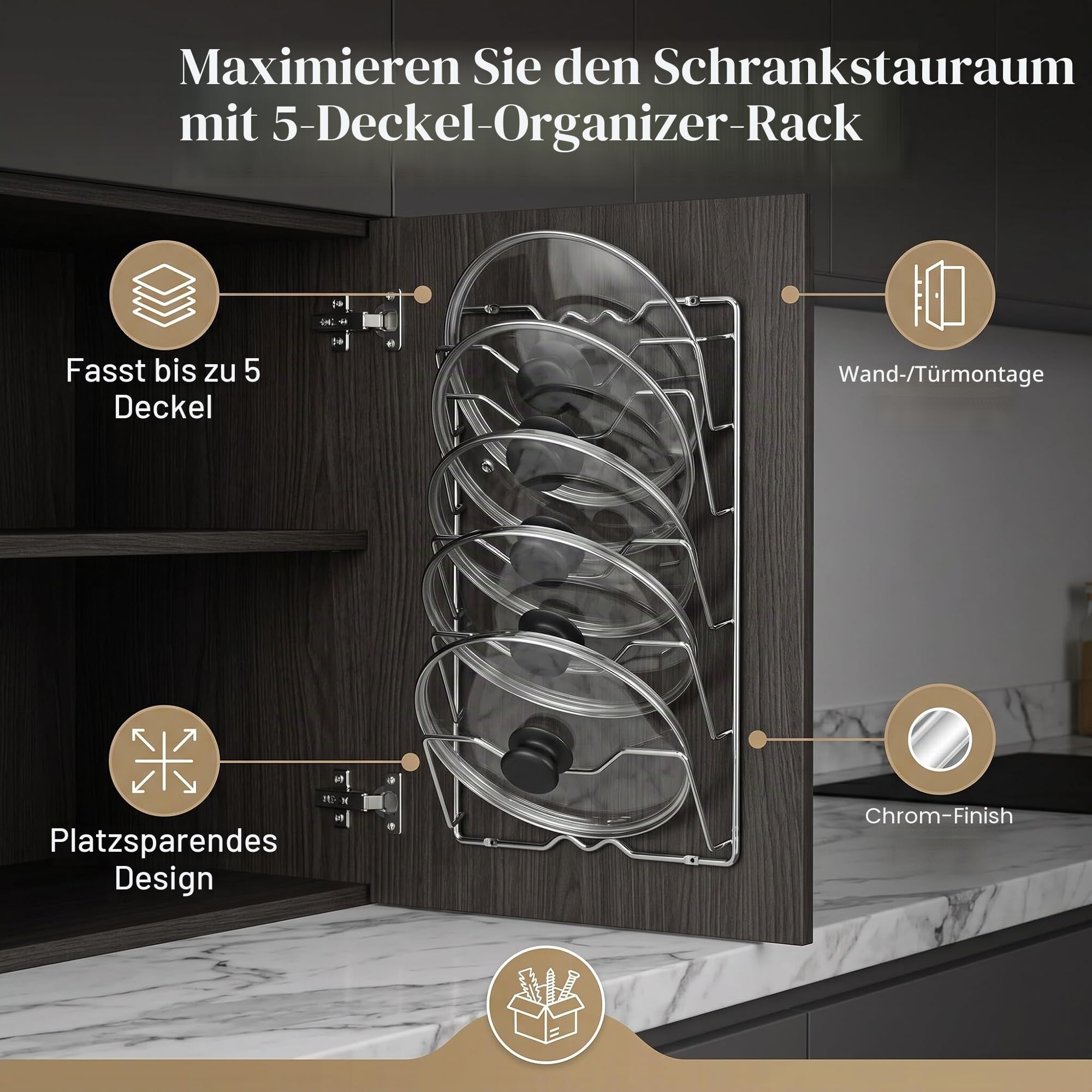 Yosoo Health Gear Wandmontage Topfdeckelhalter Chrom 5 Deckel, 2 Stk.