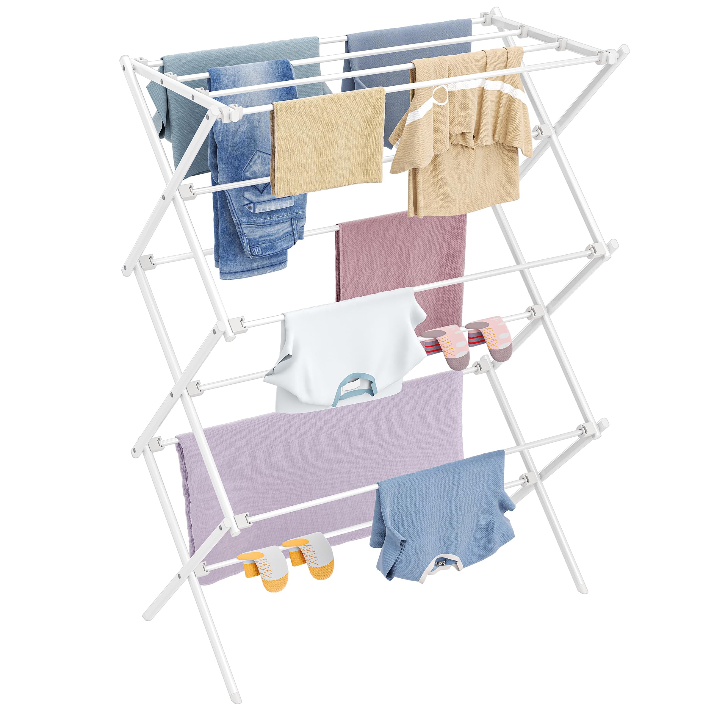 HOMIDEC Clothes Airer,3-Tier Foldable Clothes Drying Rack,Clothes Horse with 11 Thickened Poles Bearing Weight 20kg,Space Saving Clothes Dryer for Indoor Outdoor.White(73 * 37 * 115cm) — image 1